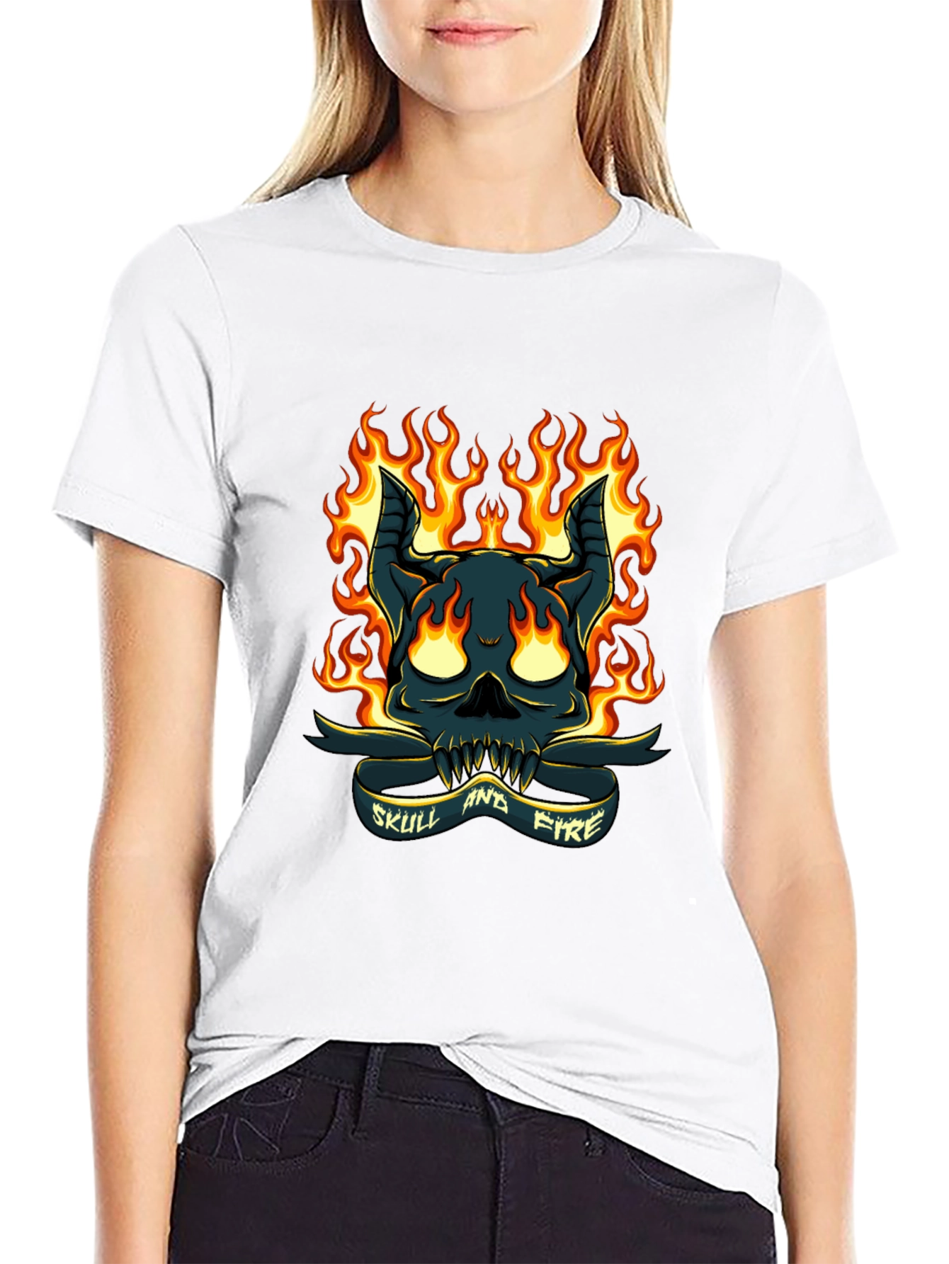 Skull and Fire Graphic T-Shirt - Mens Black Tee