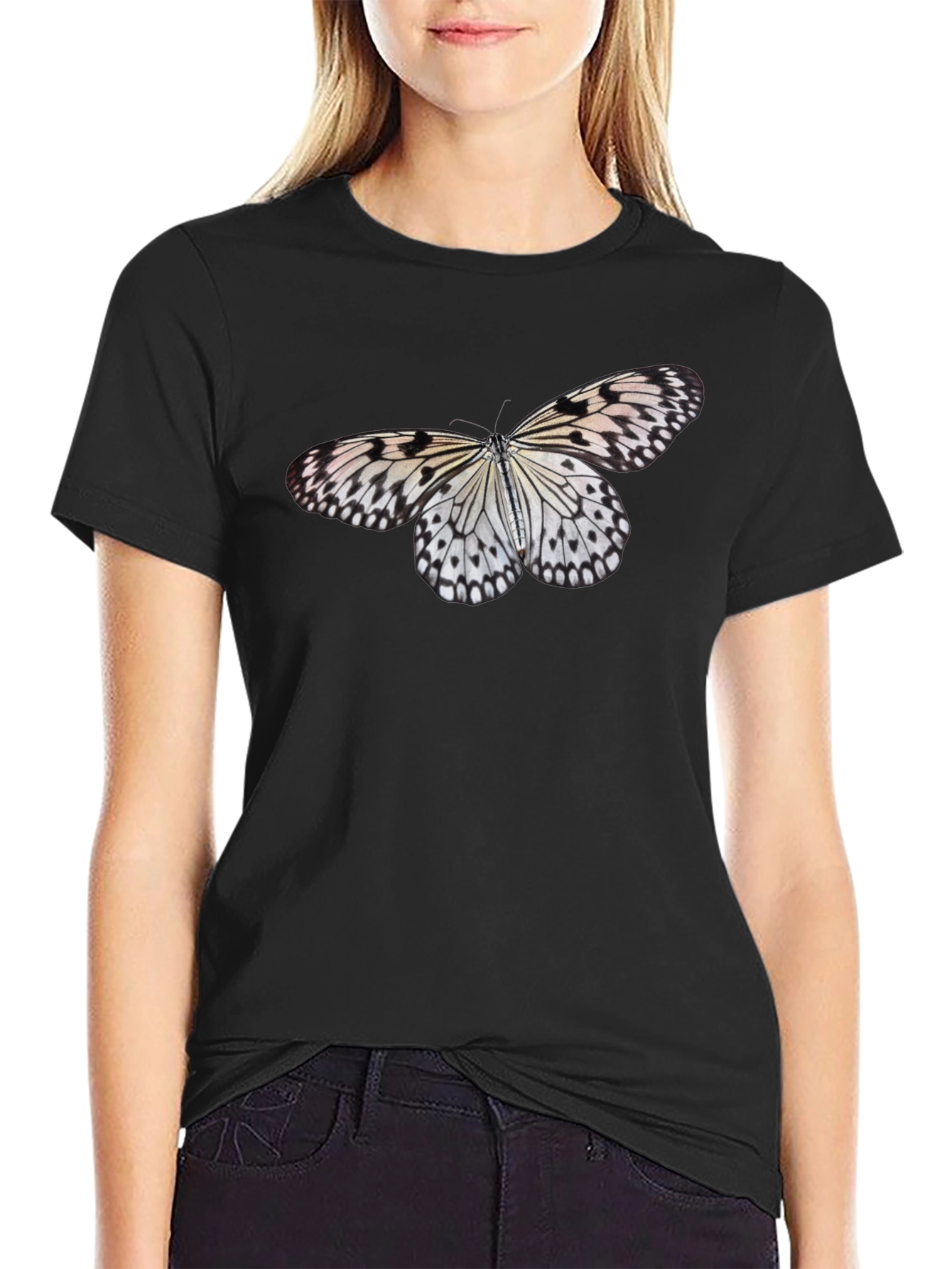 Butterfly Print Black T-Shirt