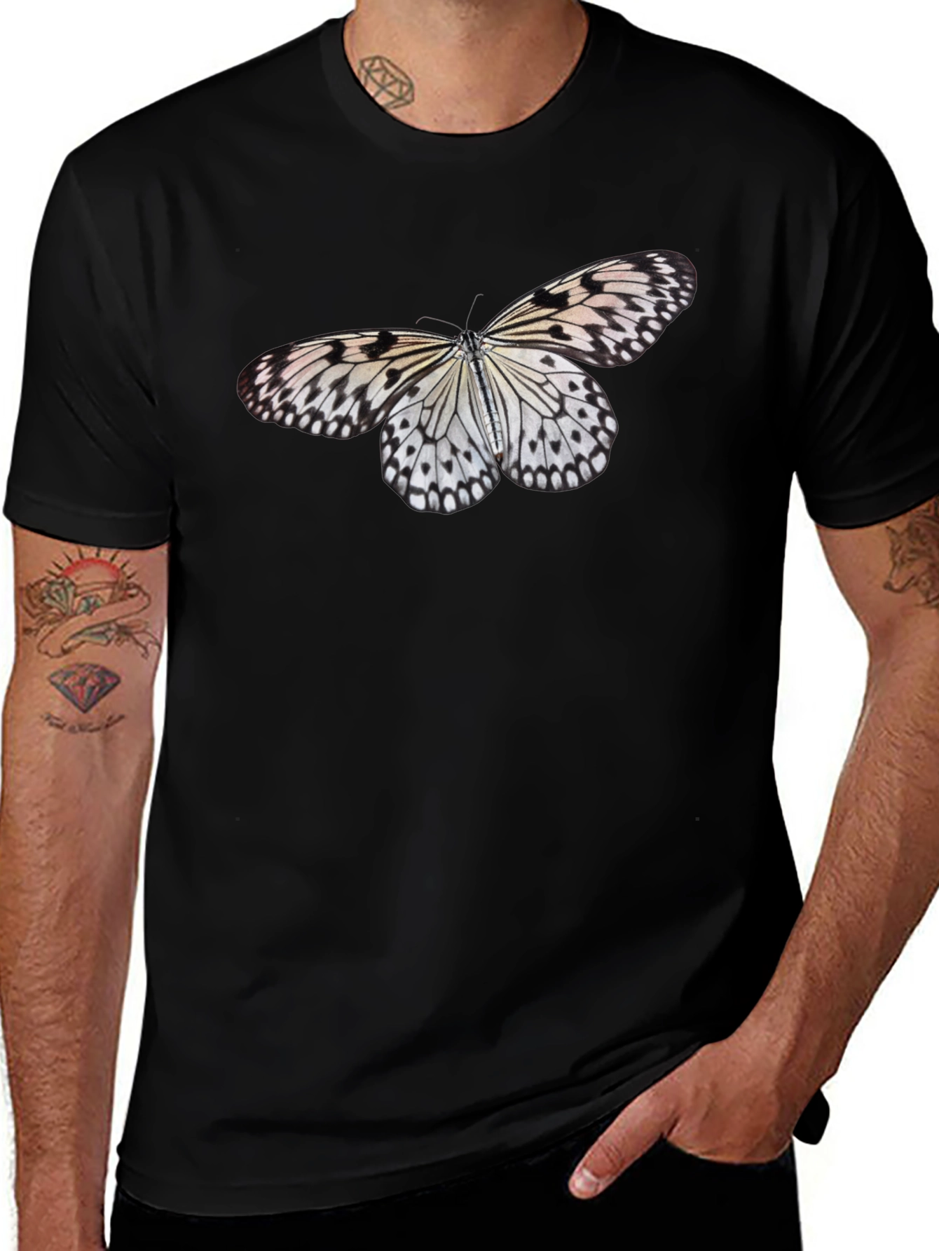 Butterfly Print Black T-Shirt