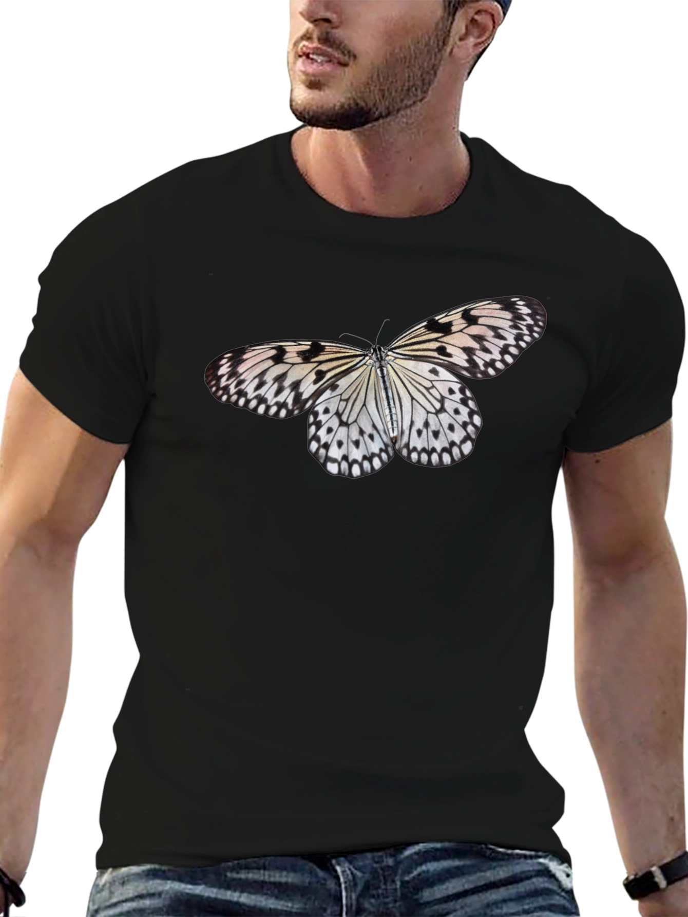Butterfly Print Black T-Shirt