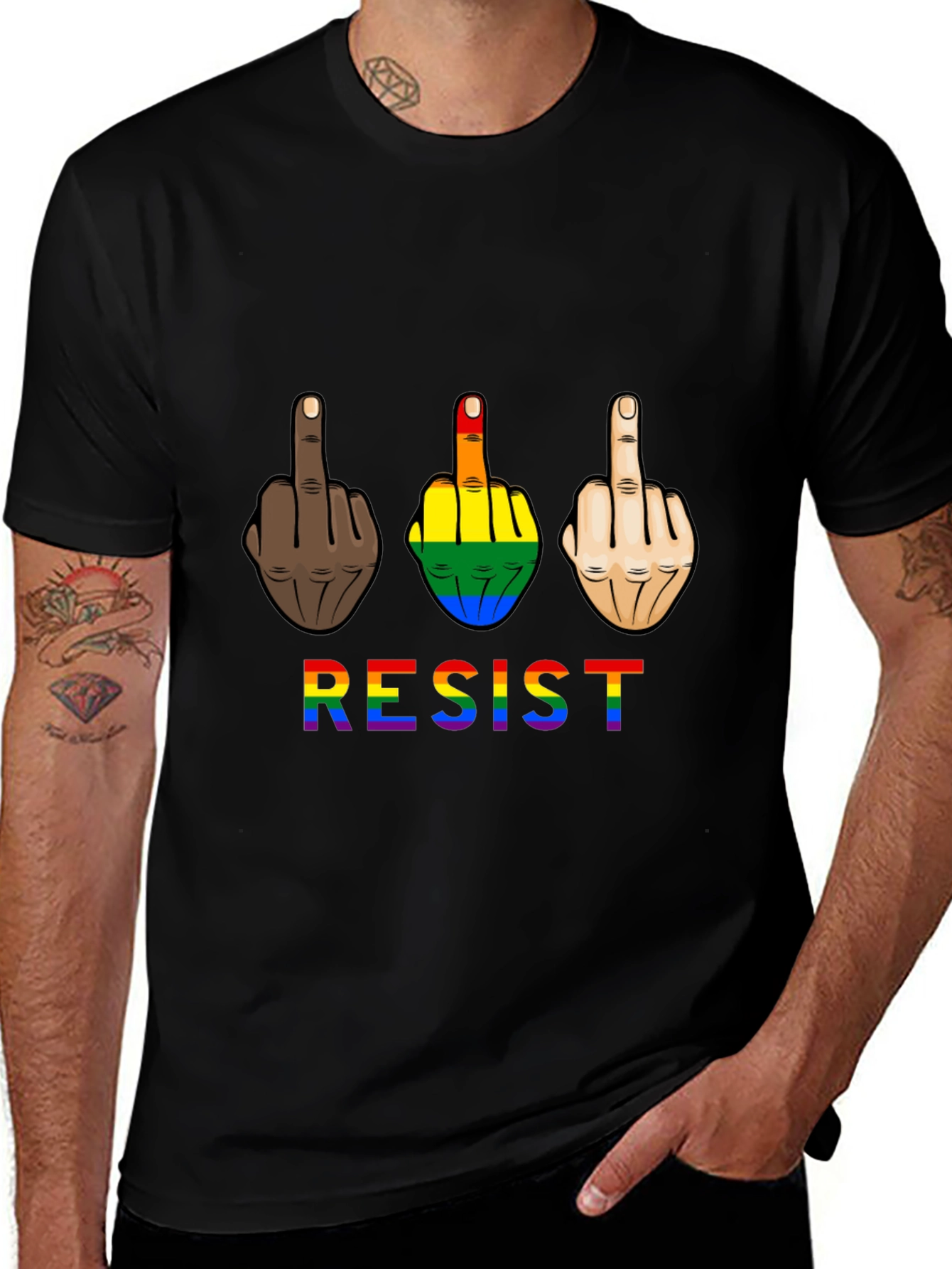 Resist Middle Finger Graphic Tee - Pride
