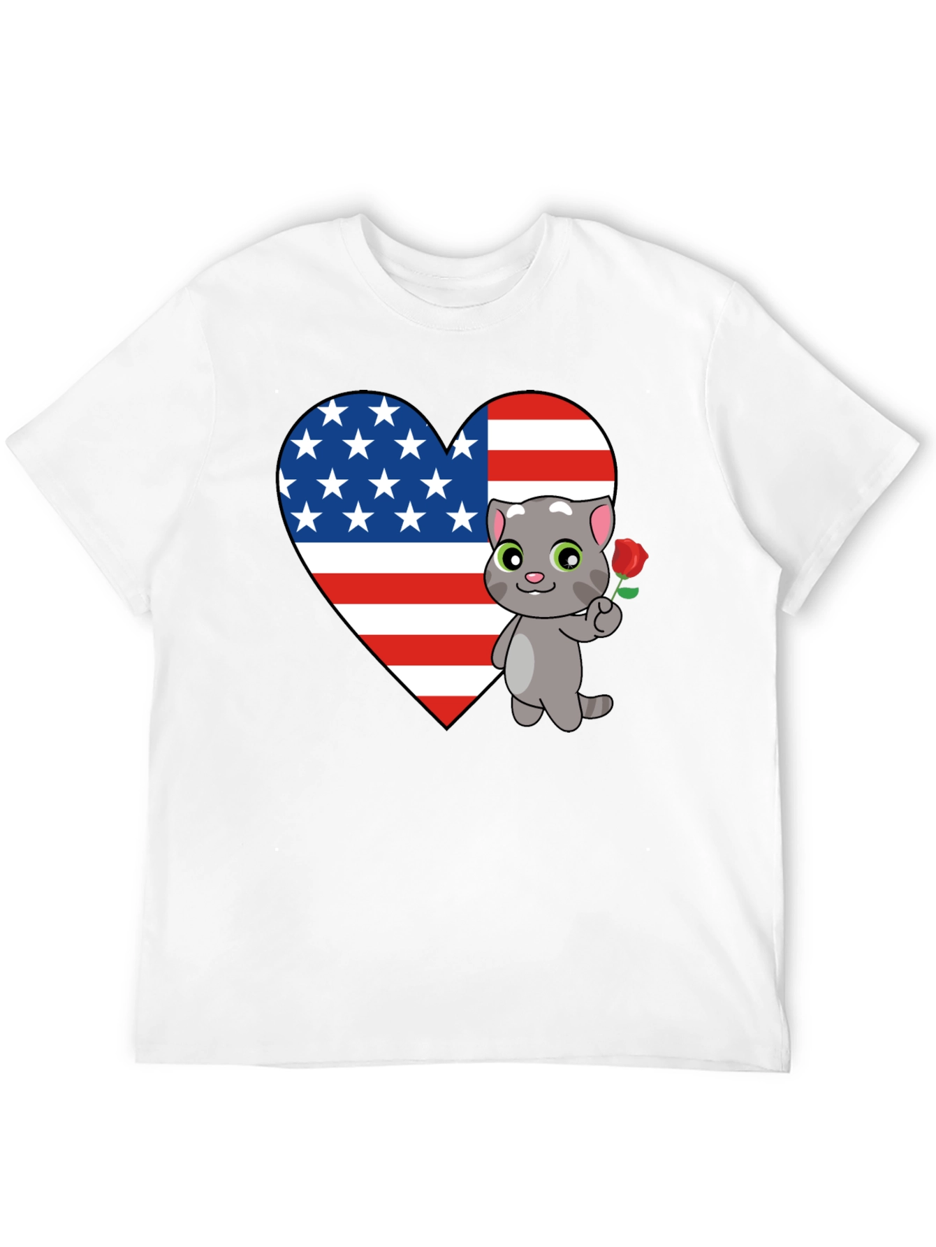 American Flag Heart Cat Graphic T-Shirt