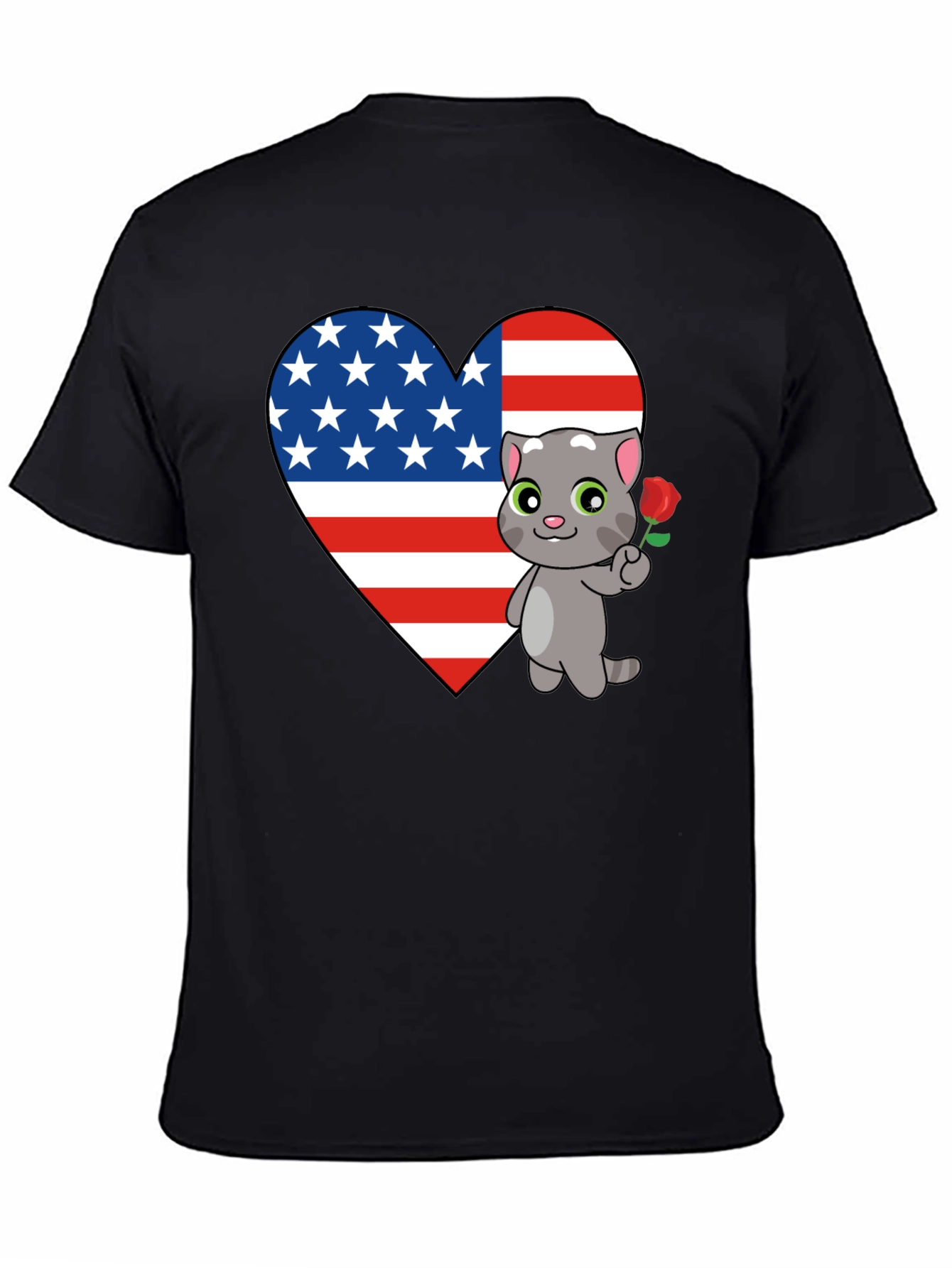 American Flag Heart Cat Graphic T-Shirt