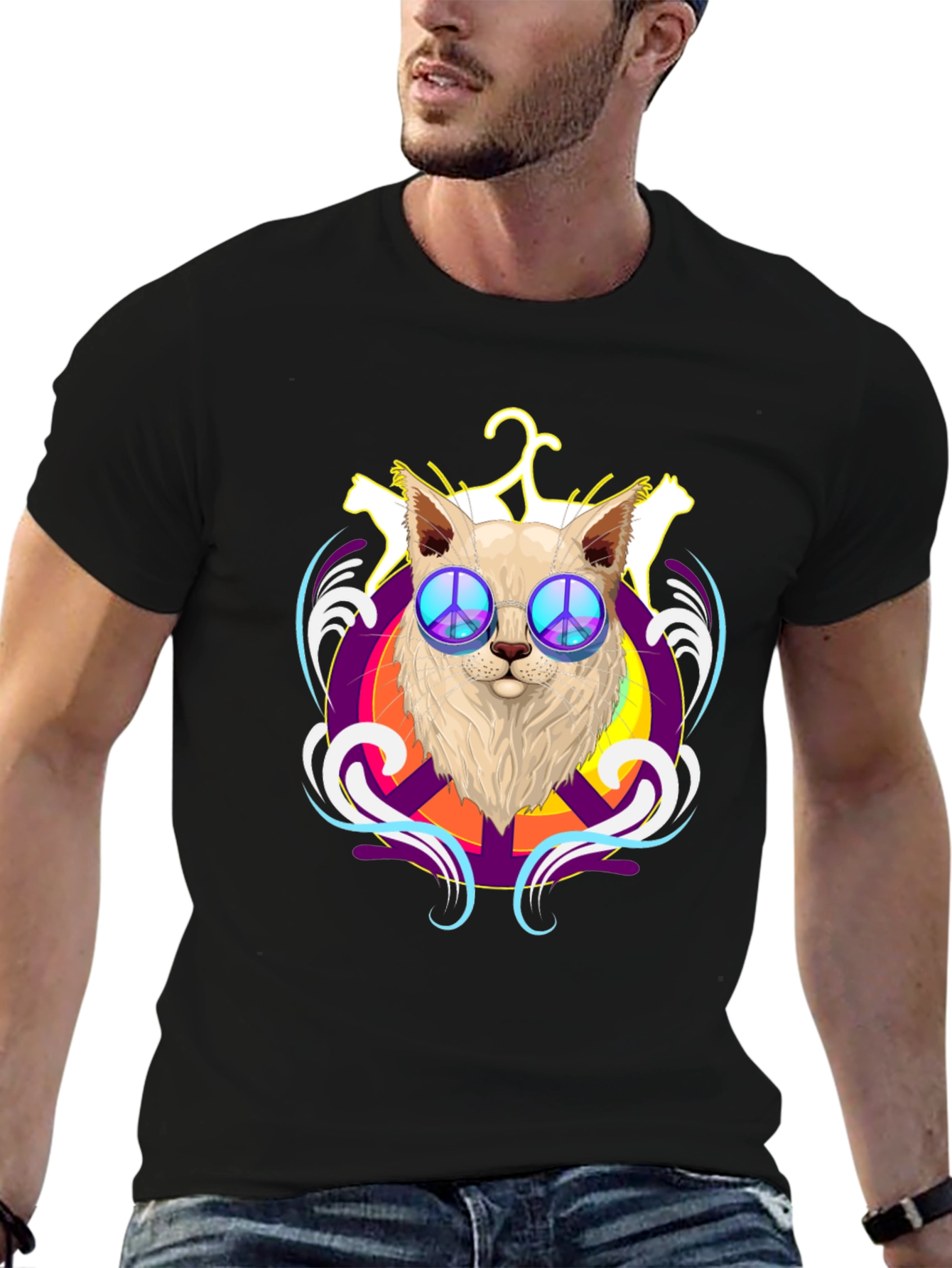 Peace Cat T-Shirt - Black