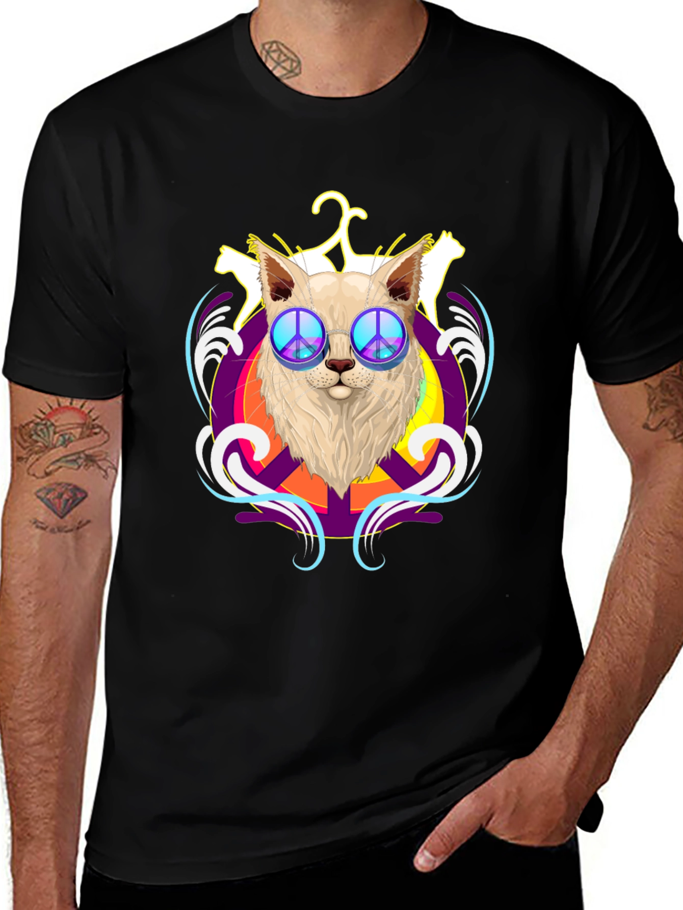 Peace Cat T-Shirt - Black