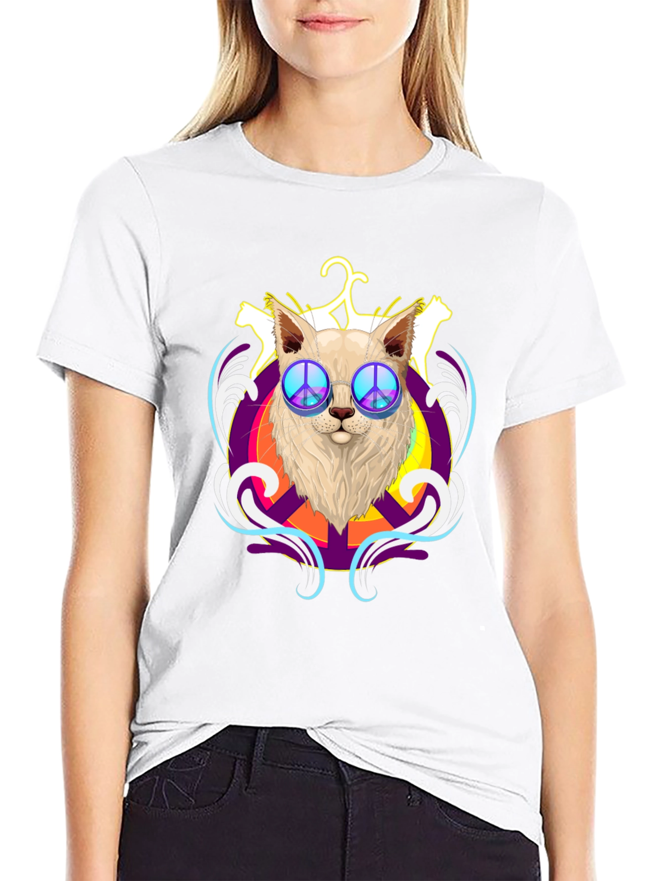 Peace Cat T-Shirt - Black