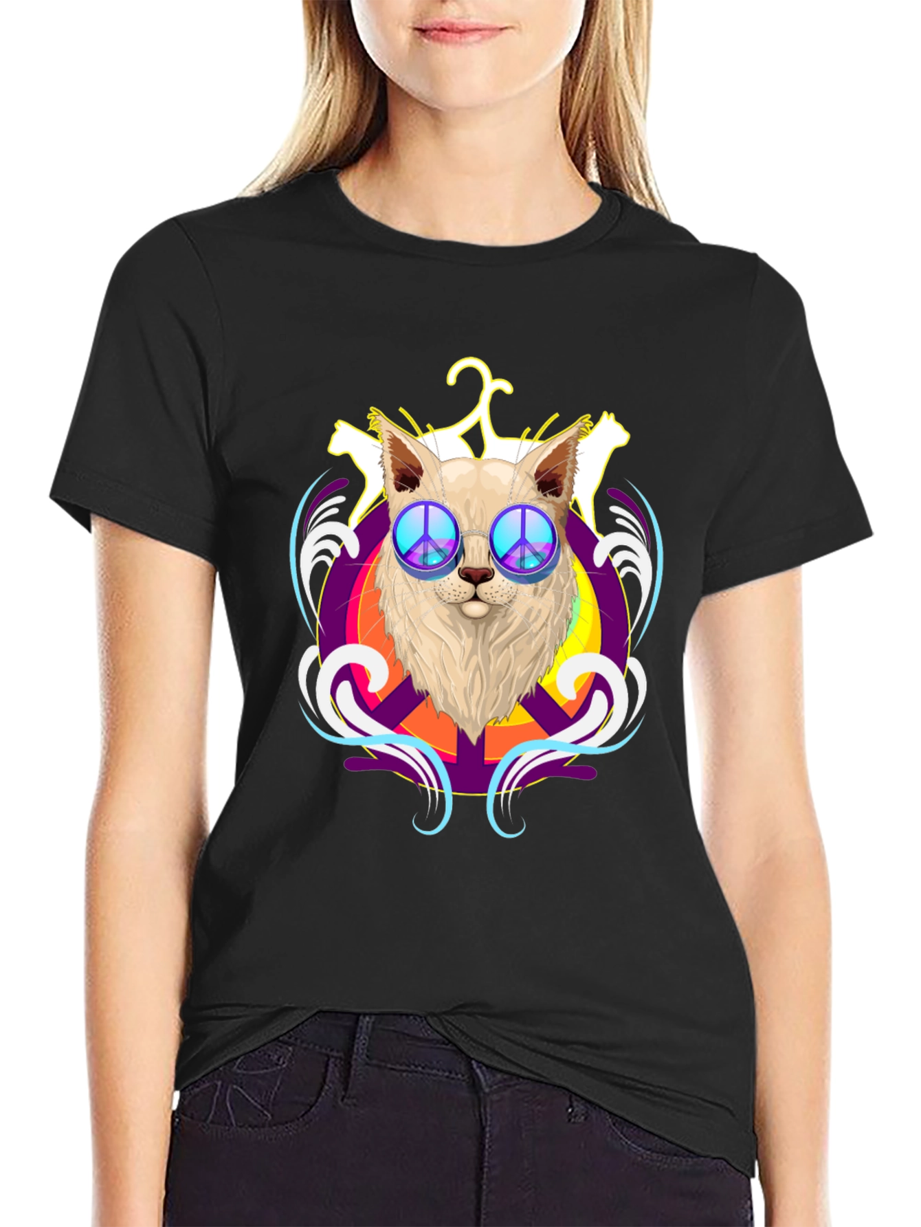 Peace Cat T-Shirt - Black