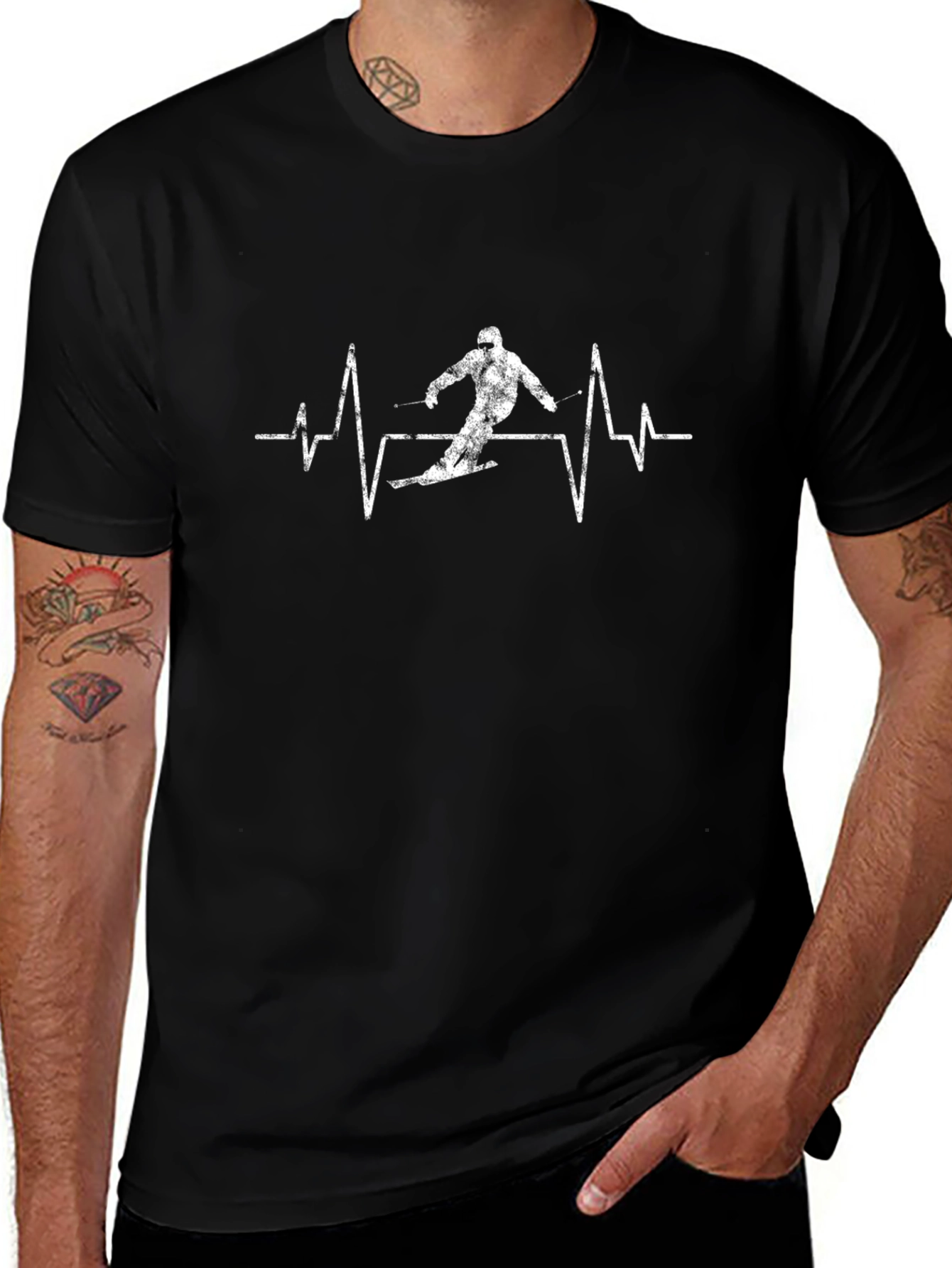 Ski Heartbeat T-Shirt - Black Cotton Graphic Tee