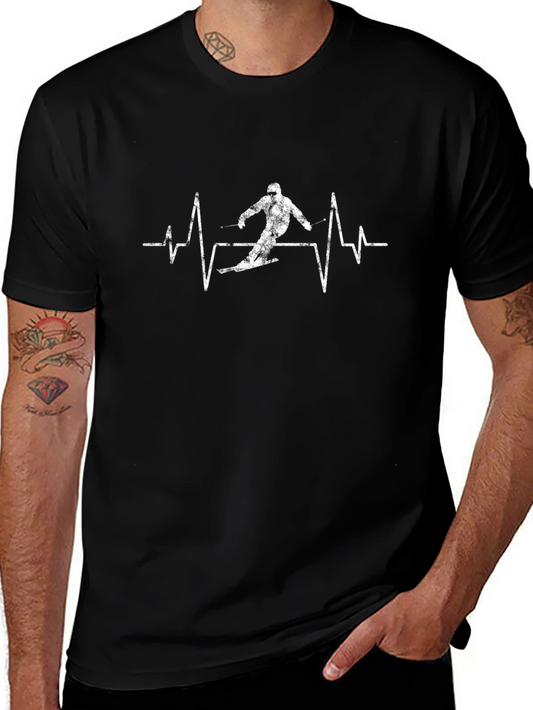 Ski Heartbeat T-Shirt - Black Cotton Graphic Tee