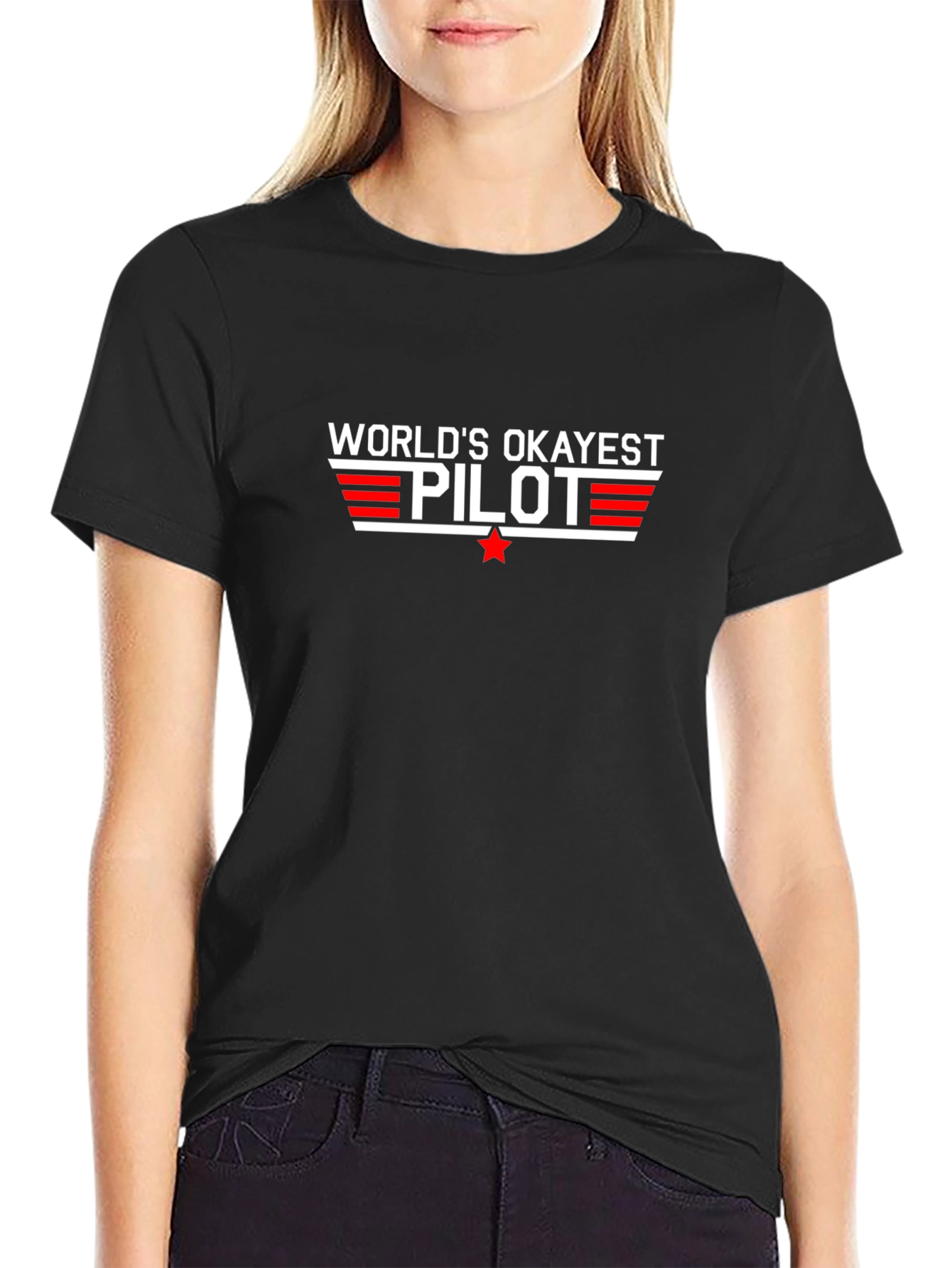 Worlds Okayest Pilot Black T-Shirt