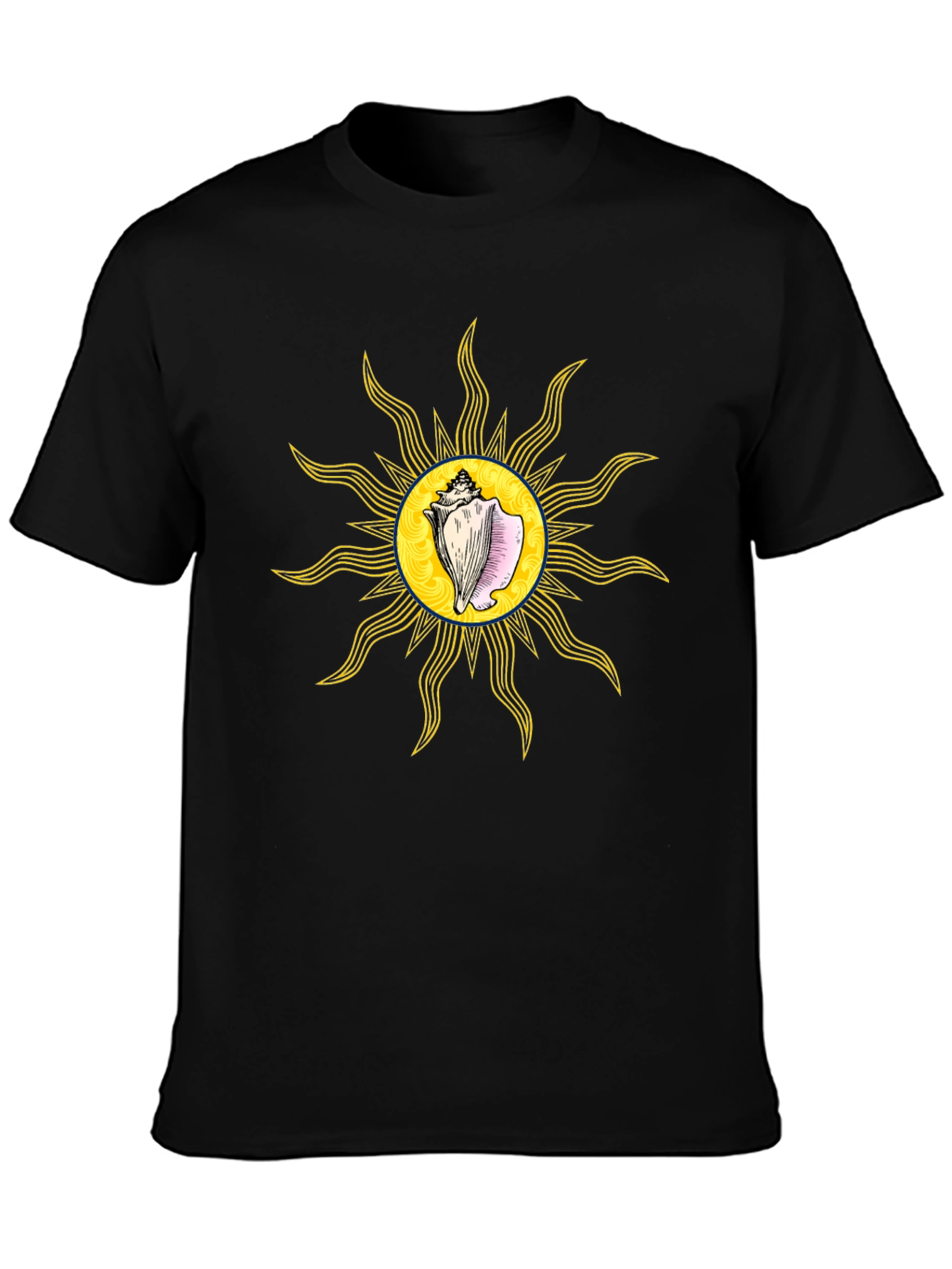 Conch Sun Graphic Tee - Black Cotton T-Shirt