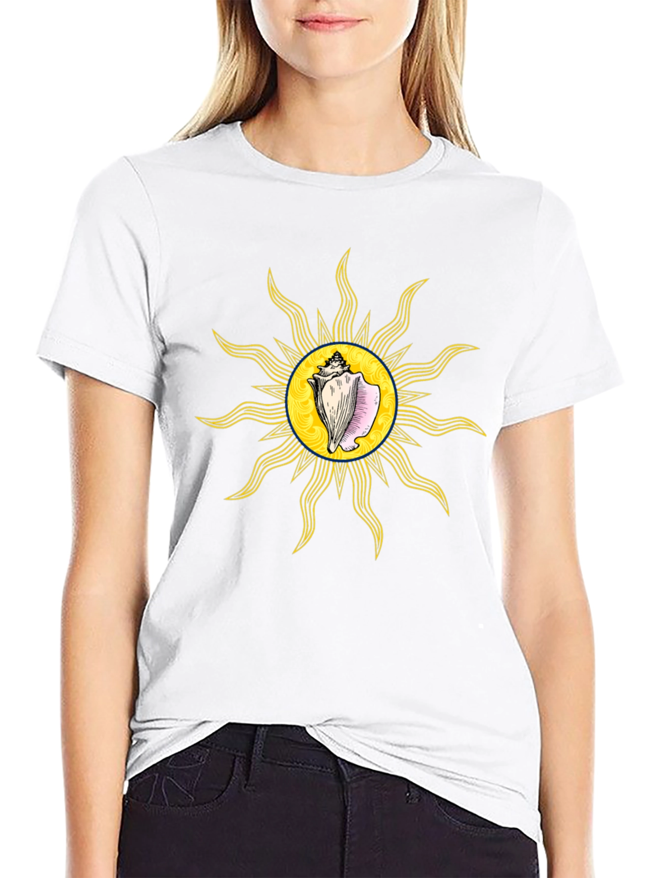 Conch Sun Graphic Tee - Black Cotton T-Shirt