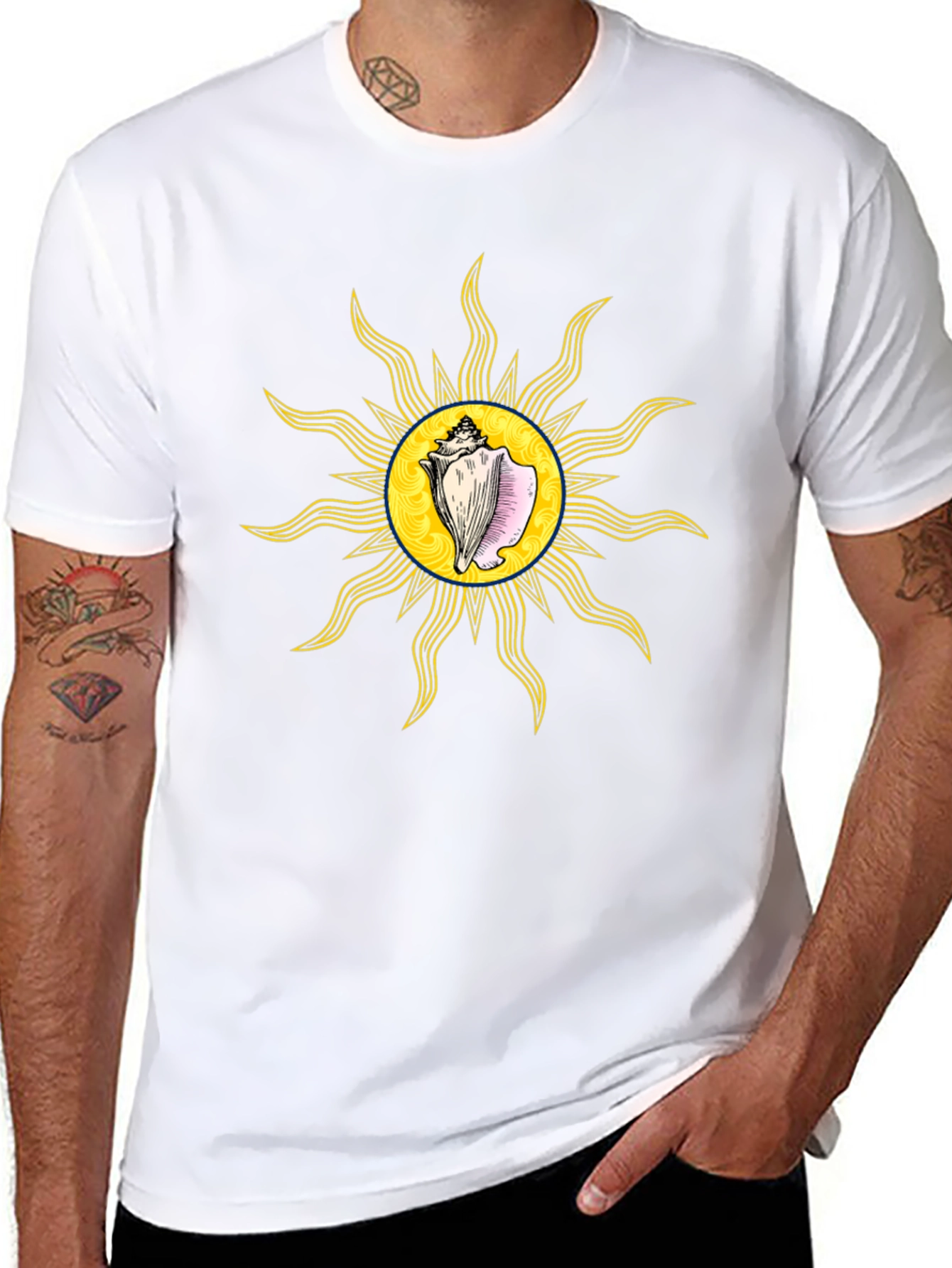 Conch Sun Graphic Tee - Black Cotton T-Shirt