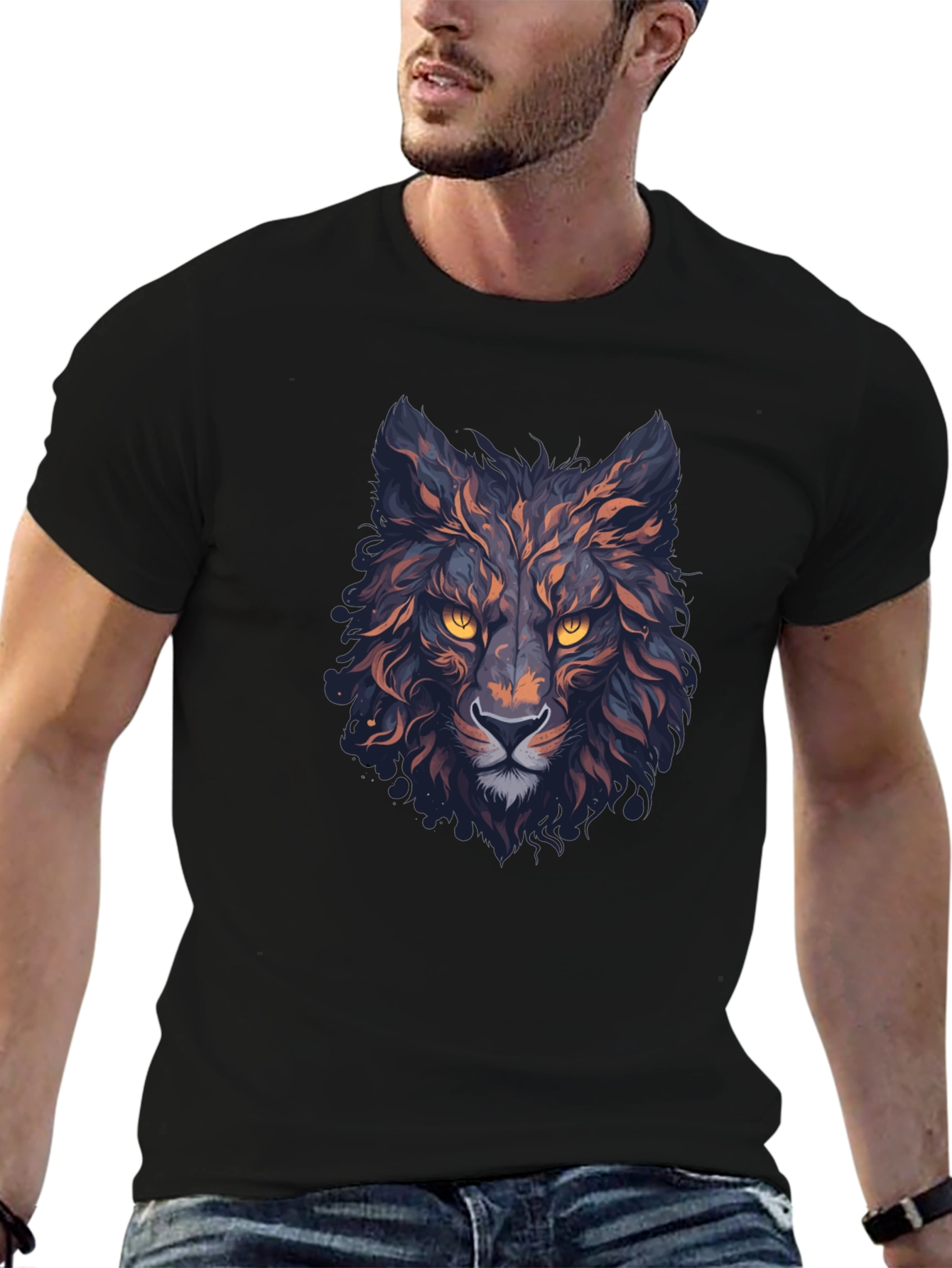 Mens Black Wolf Graphic T-Shirt