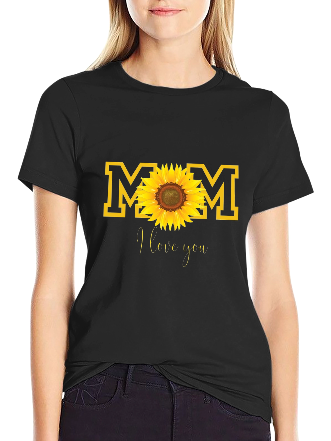 Mom Sunflower Graphic Tee - Black