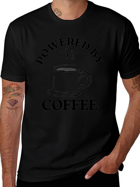 Powered by Coffee T-Shirt - Black Crew Neck Tee