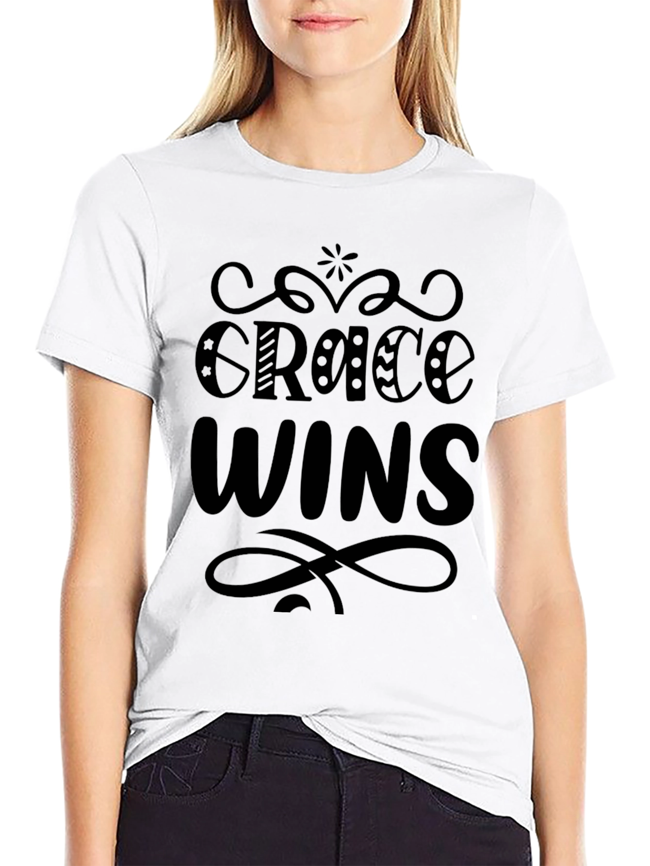Grace Wins Black Graphic Tee Shirt