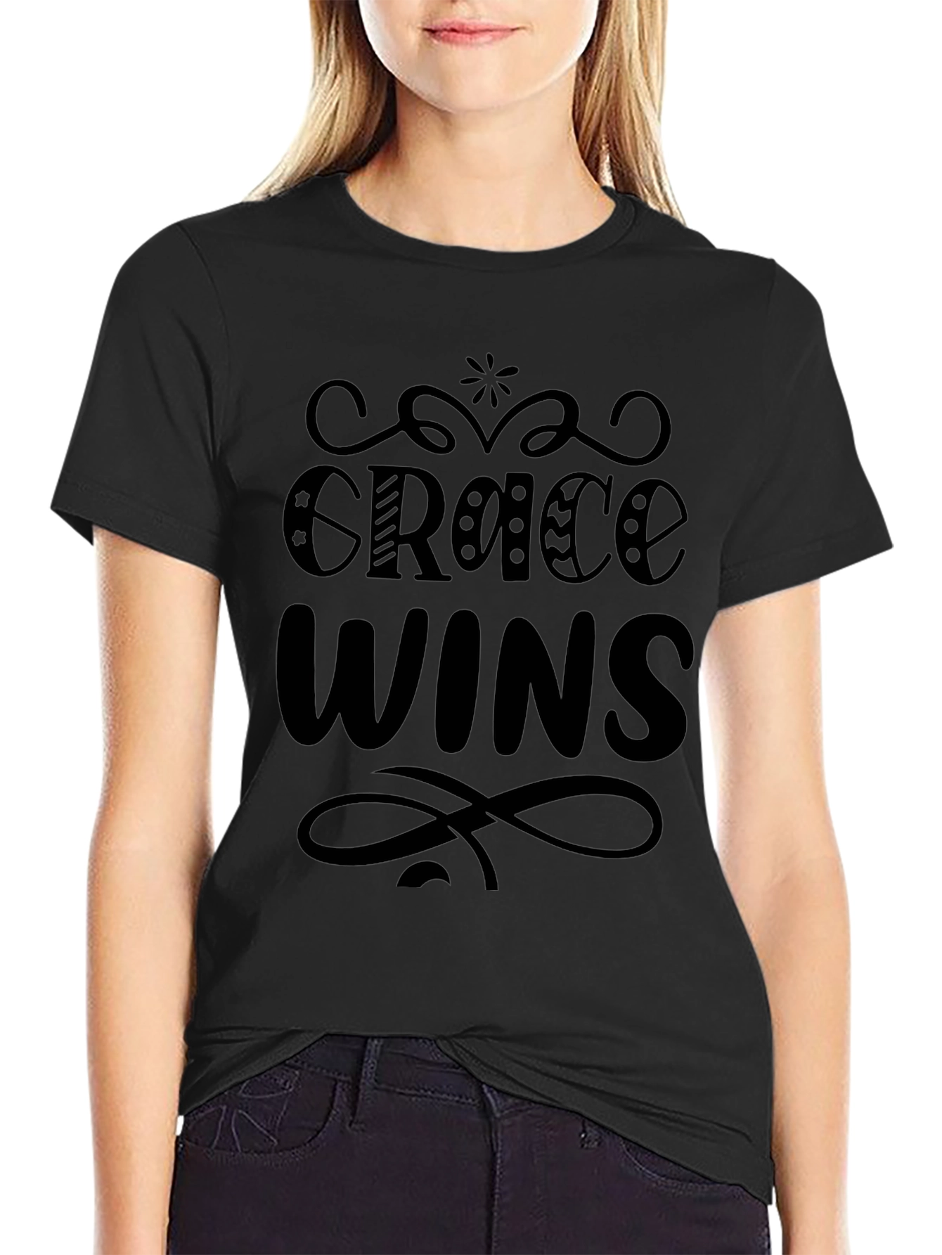 Grace Wins Black Graphic Tee Shirt