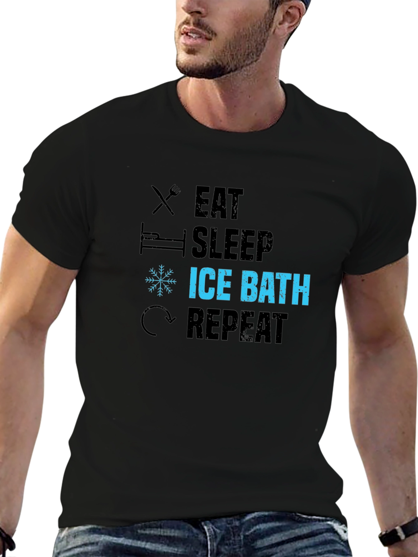 Eat Sleep Ice Bath Repeat Black T-Shirt