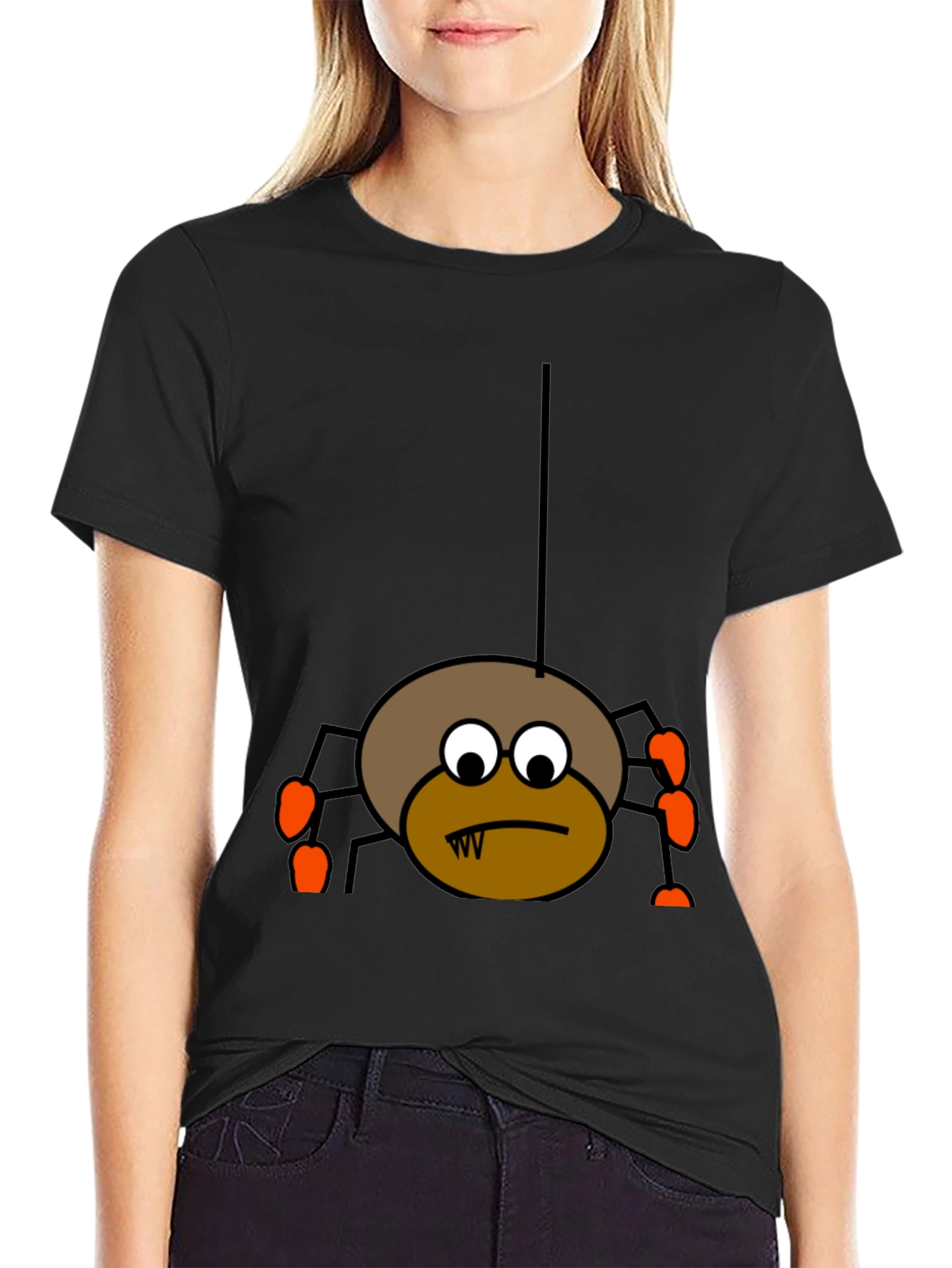 Halloween Spider Graphic Tee - Black Cotton T-Shirt