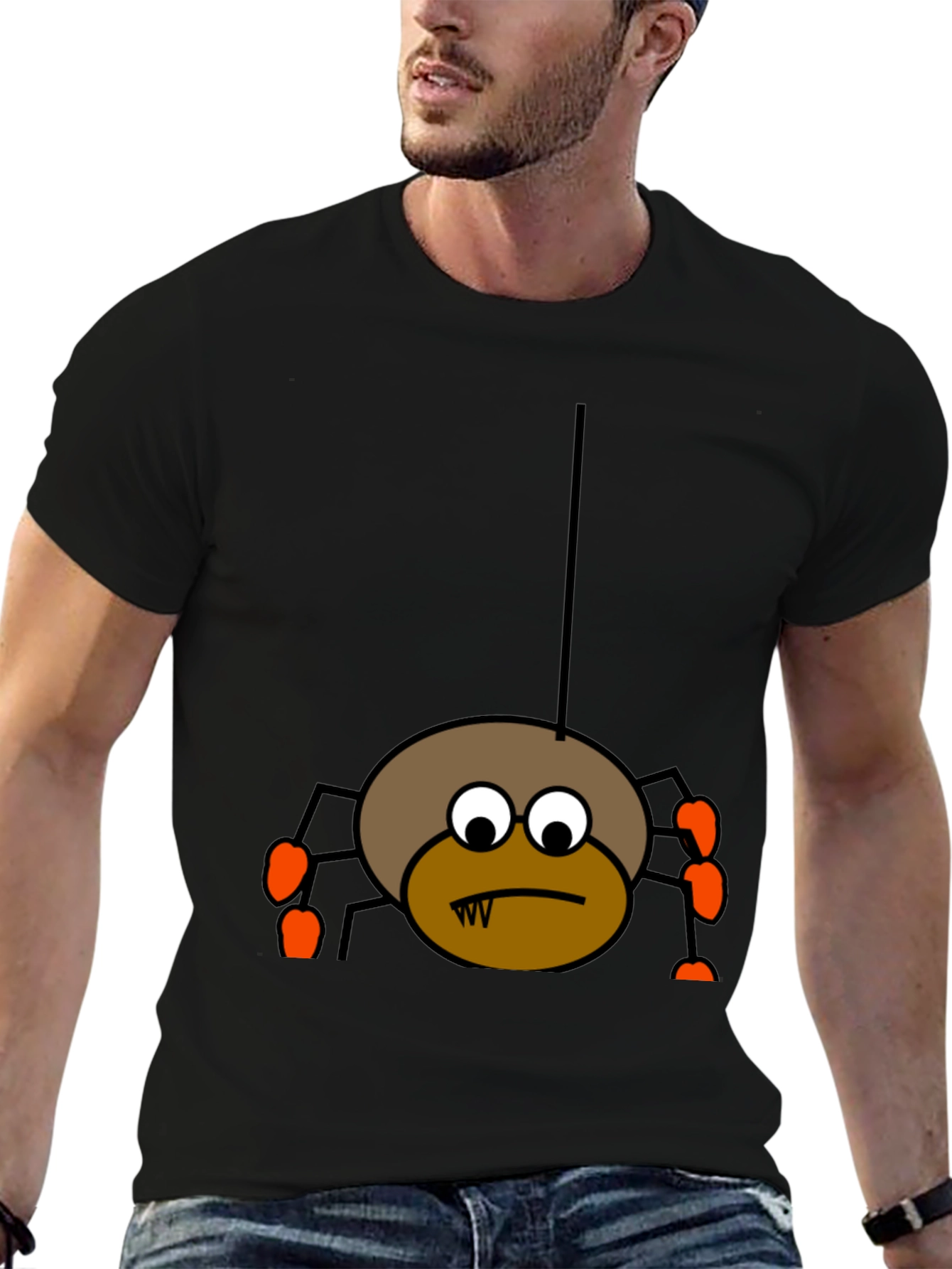 Halloween Spider Graphic Tee - Black Cotton T-Shirt
