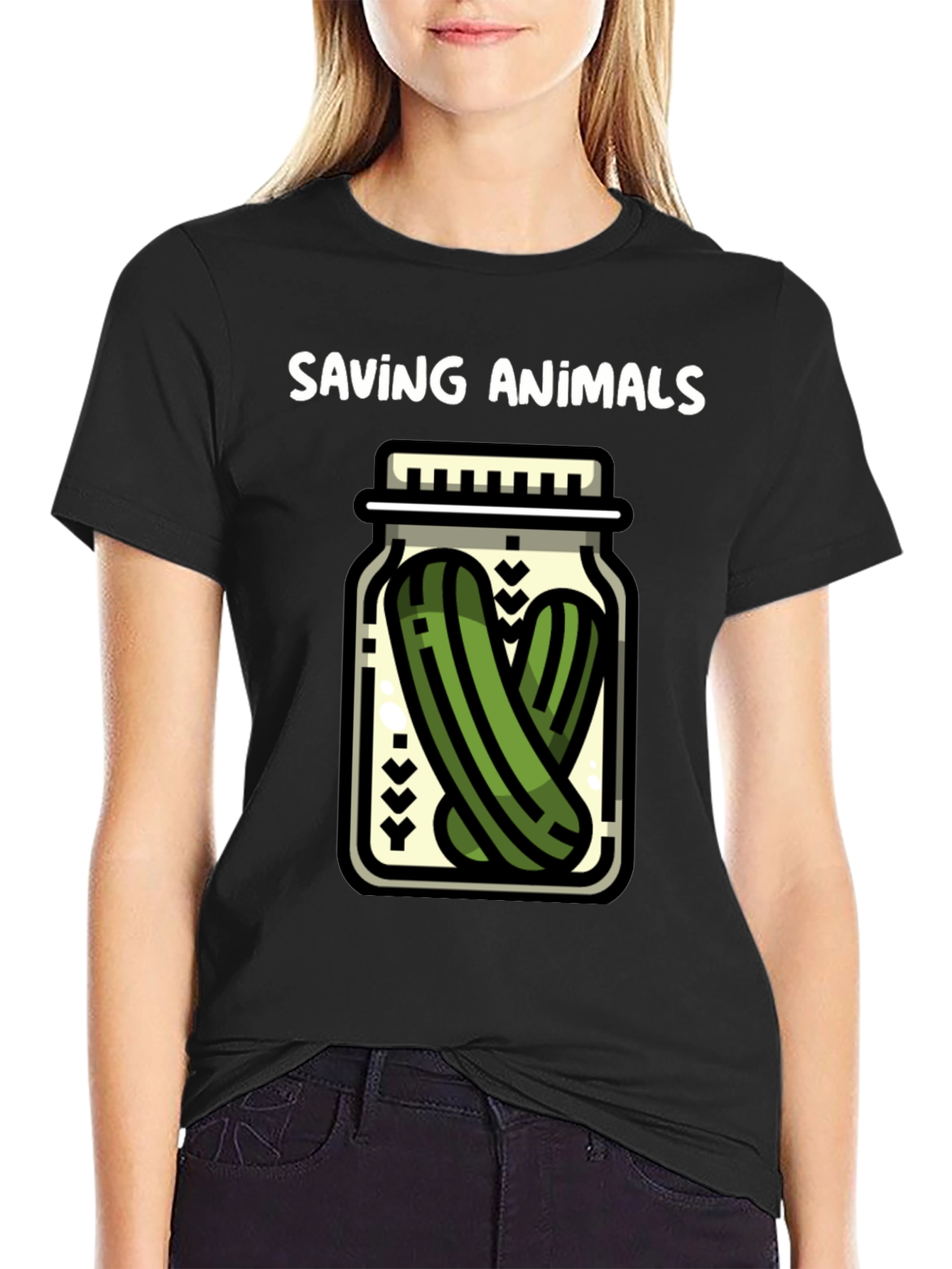 Saving Animals Pickle Jar Graphic T-Shirt