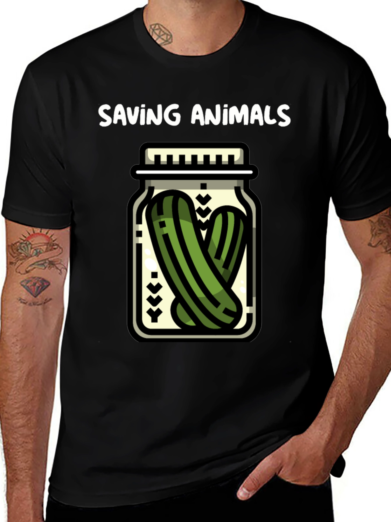 Saving Animals Pickle Jar Graphic T-Shirt