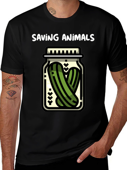 Saving Animals Pickle Jar Graphic T-Shirt