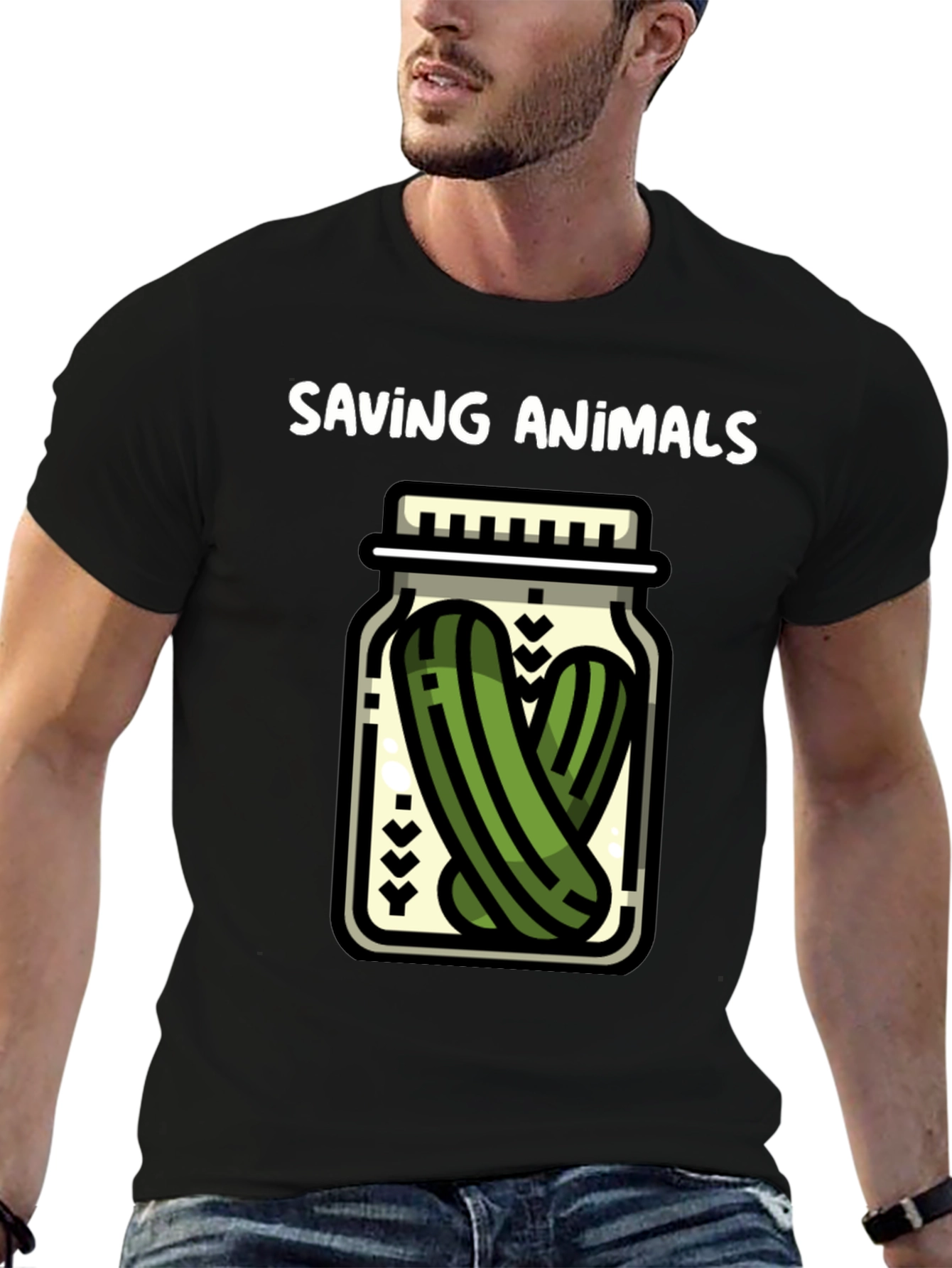 Saving Animals Pickle Jar Graphic T-Shirt