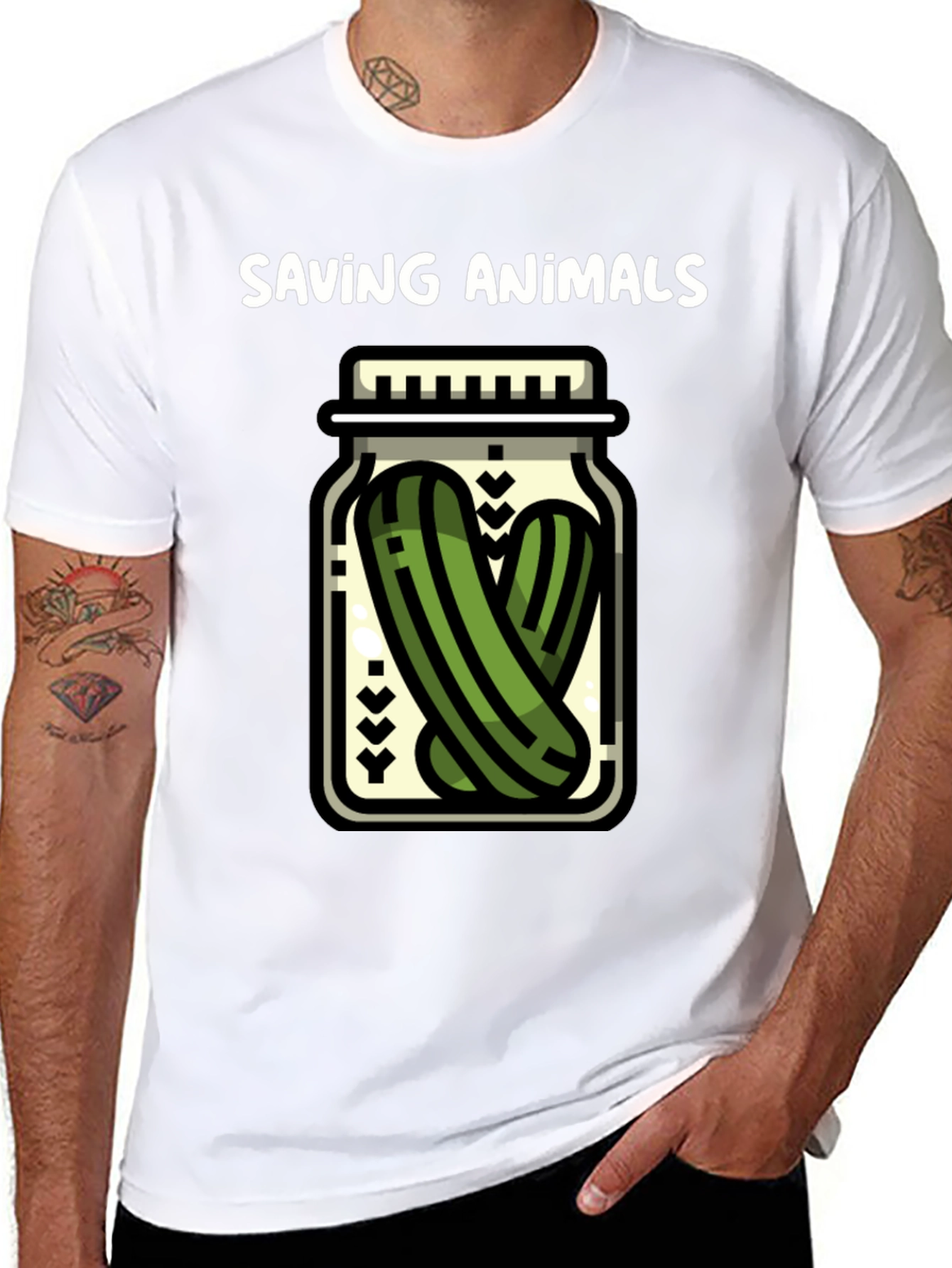 Saving Animals Pickle Jar Graphic T-Shirt