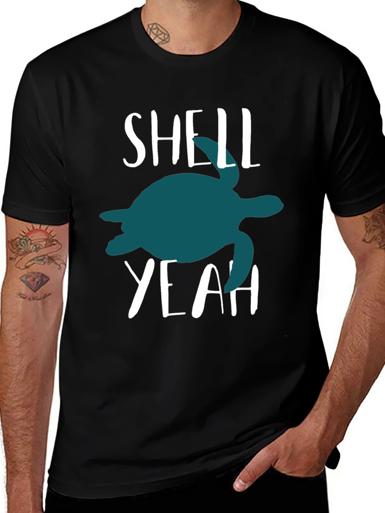 Shell Yeah Turtle Graphic Tee - Black Cotton T-Shirt