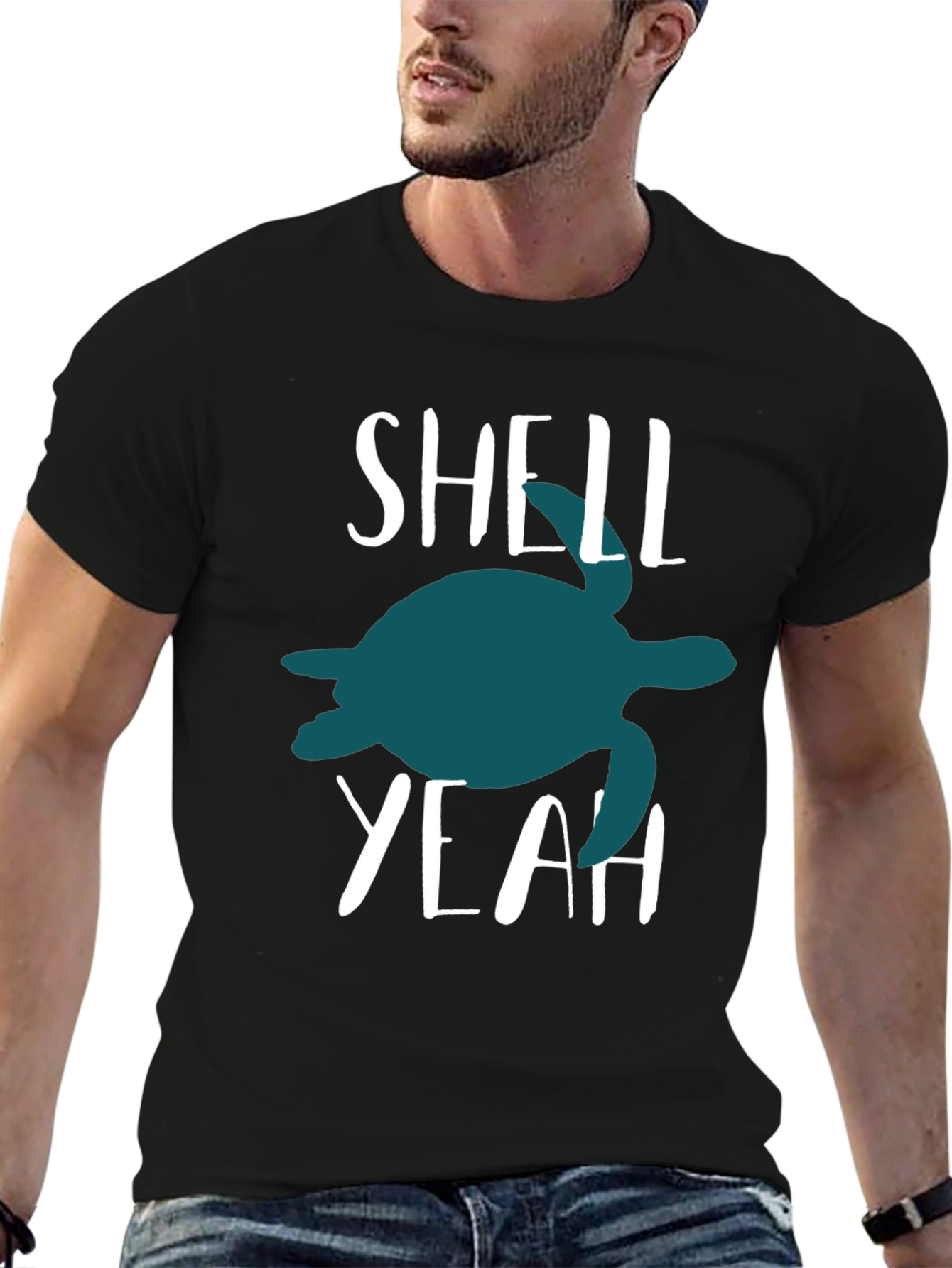 Shell Yeah Turtle Graphic Tee - Black Cotton T-Shirt