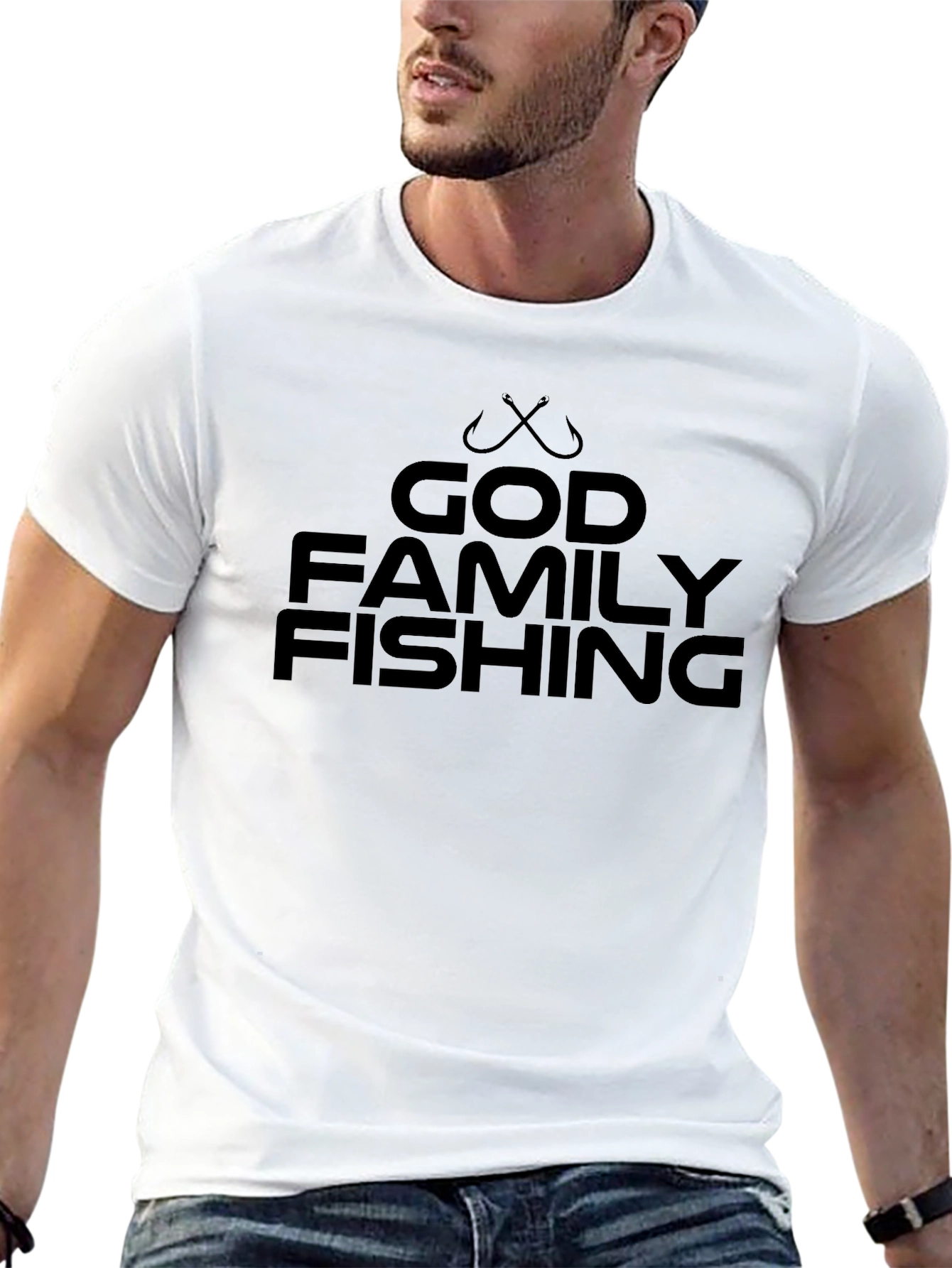 God Family Fishing T-Shirt - Black Crew Neck Tee