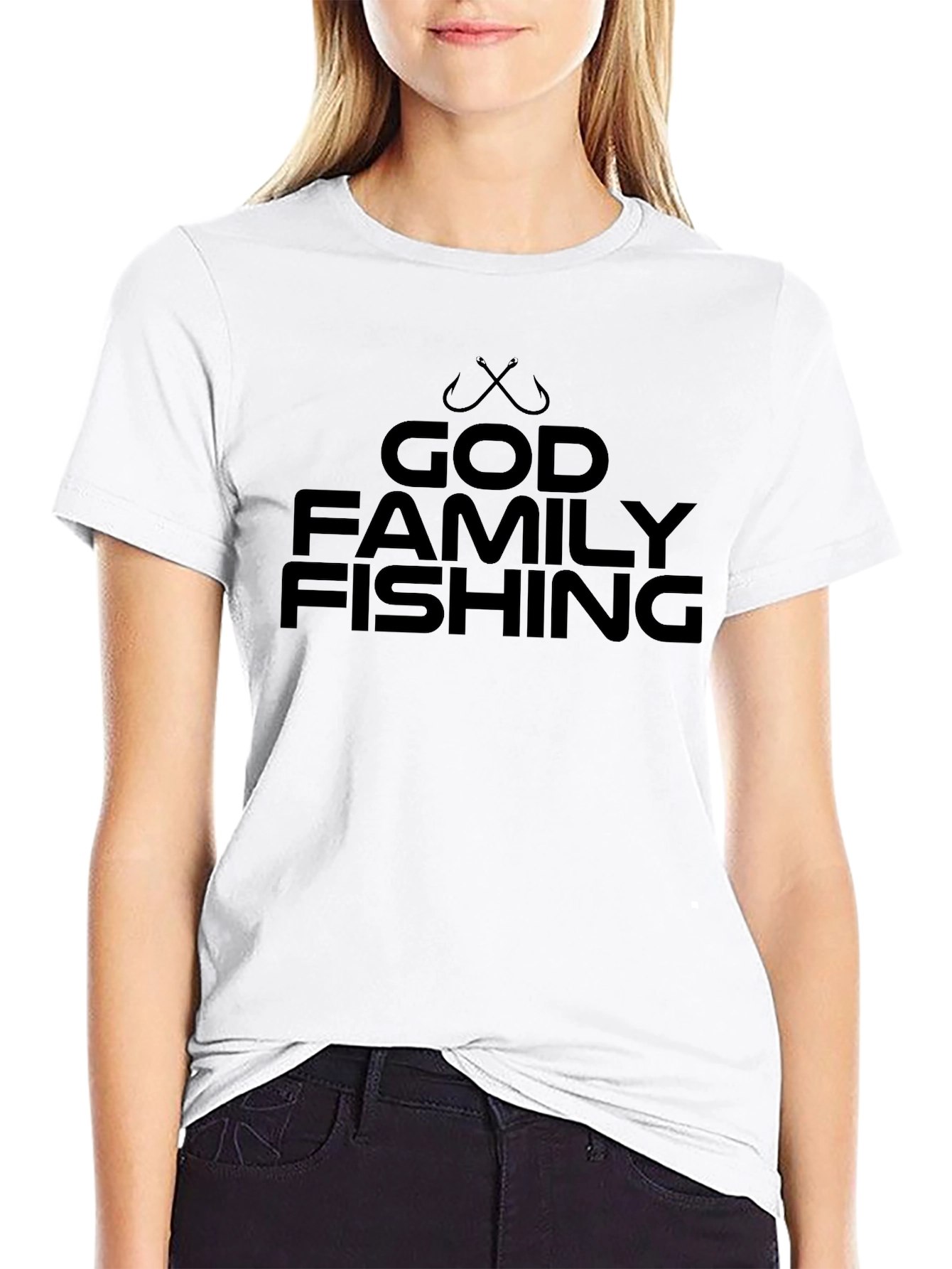 God Family Fishing T-Shirt - Black Crew Neck Tee