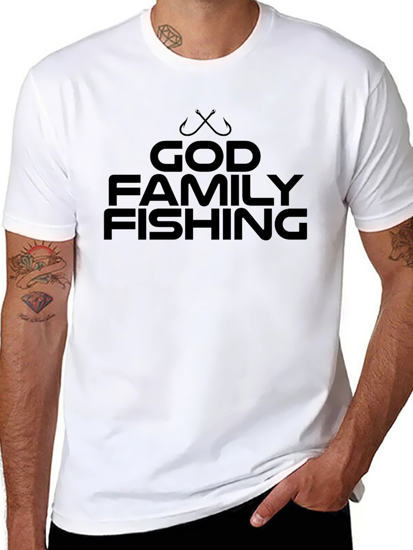God Family Fishing T-Shirt - Black Crew Neck Tee