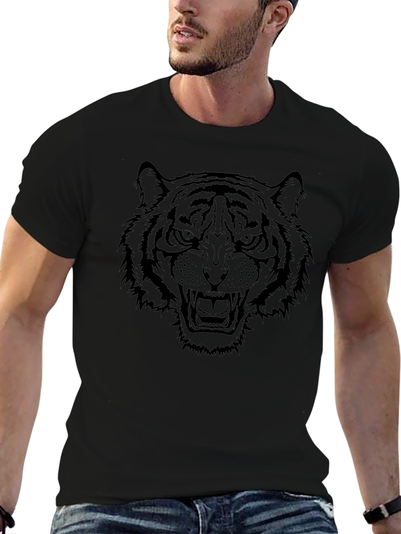 Mens Black Tiger Graphic T-Shirt