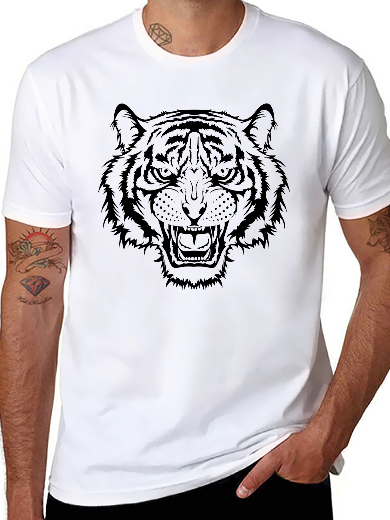 Mens Black Tiger Graphic T-Shirt