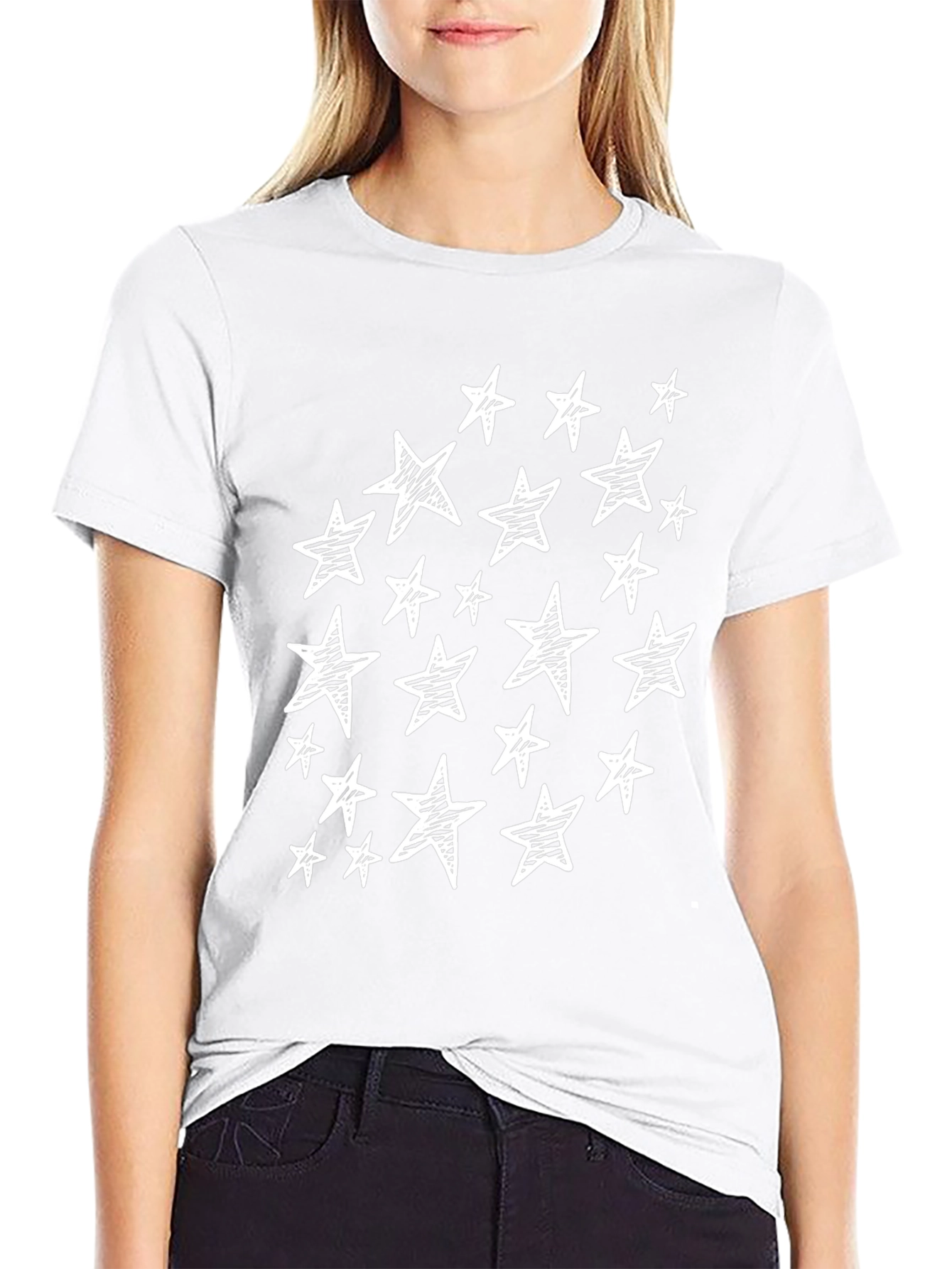 Sketch Star T-Shirt - Black Crew Neck Casual Tee