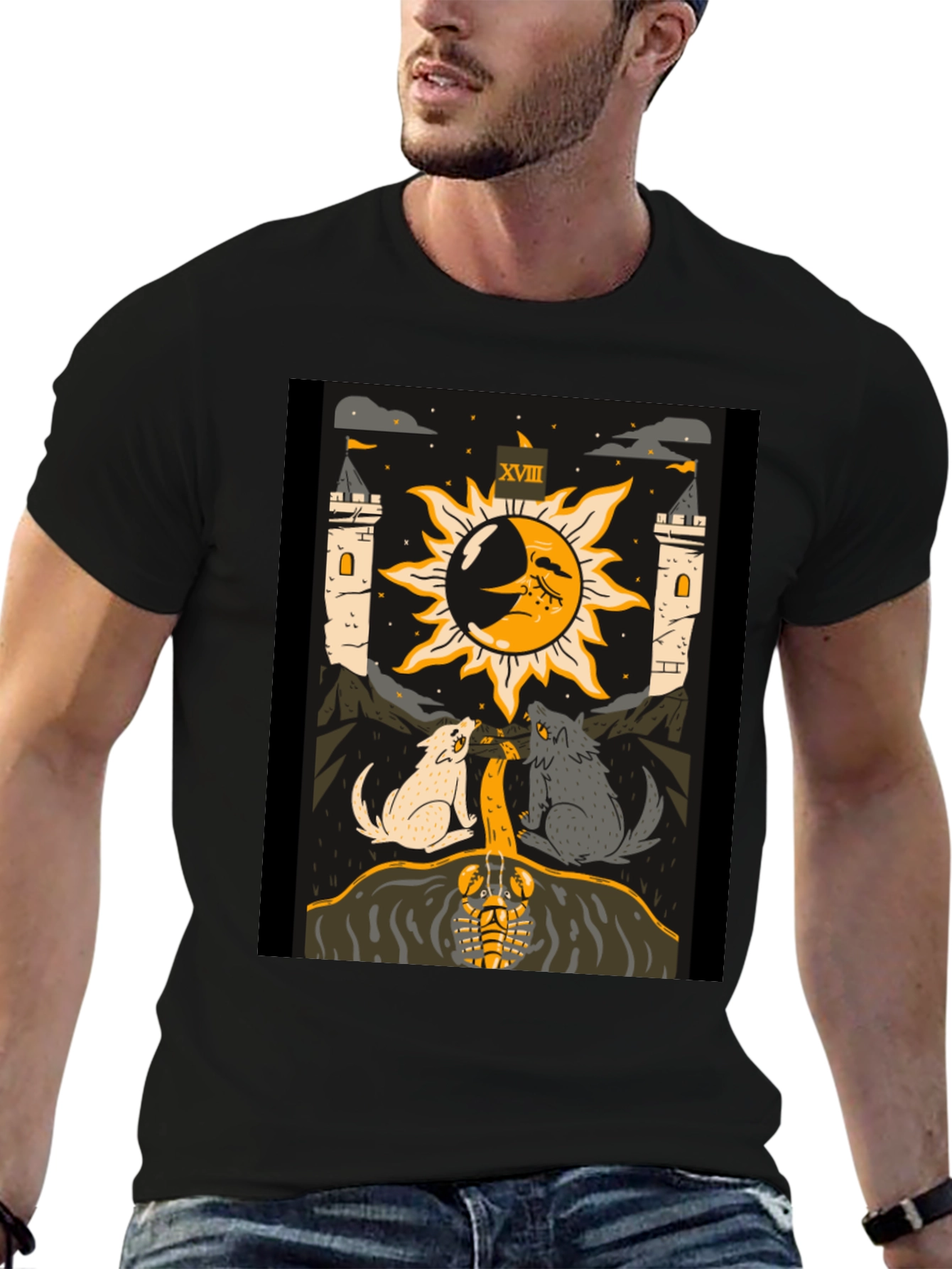 Moon Tarot Card Black T-Shirt