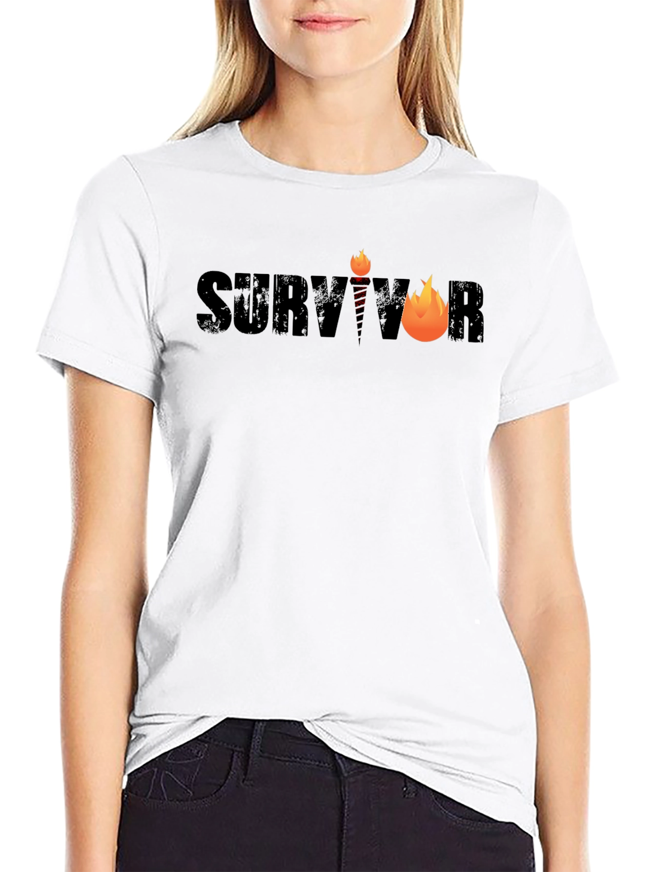 Survivor Graphic Tee - Black Cotton Blend T-Shirt