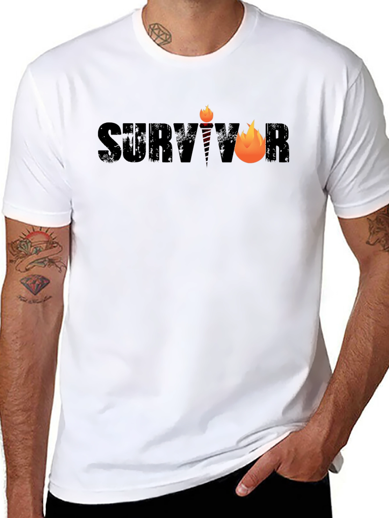 Survivor Graphic Tee - Black Cotton Blend T-Shirt