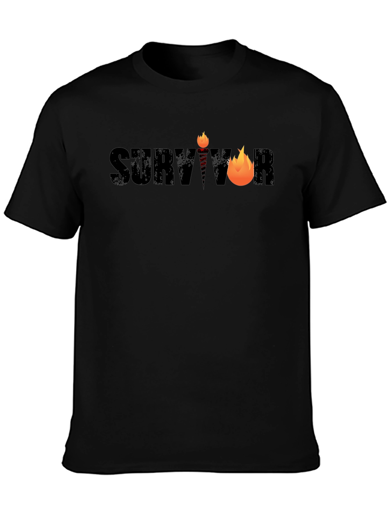 Survivor Graphic Tee - Black Cotton Blend T-Shirt