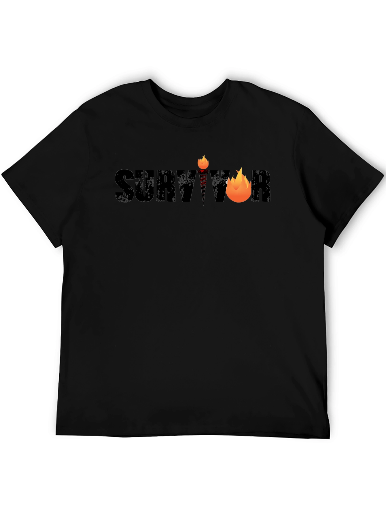 Survivor Graphic Tee - Black Cotton Blend T-Shirt