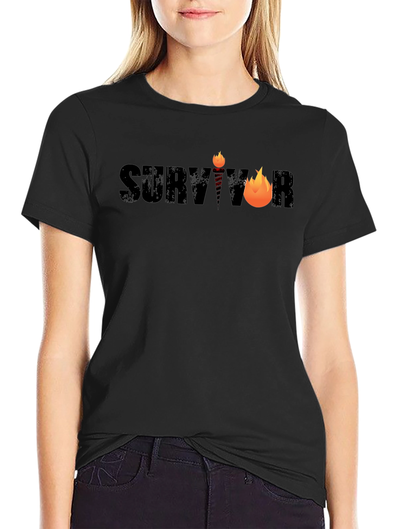 Survivor Graphic Tee - Black Cotton Blend T-Shirt