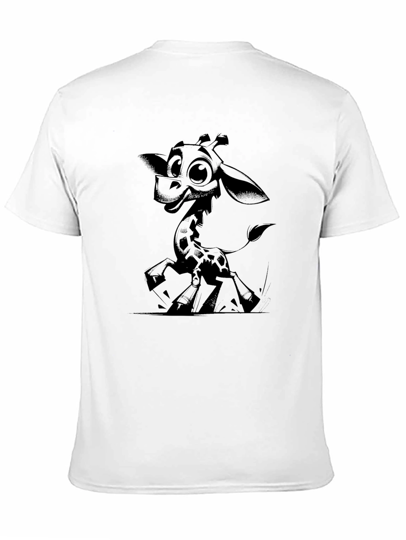 Cartoon Giraffe Graphic Tee - Black Cotton T-Shirt