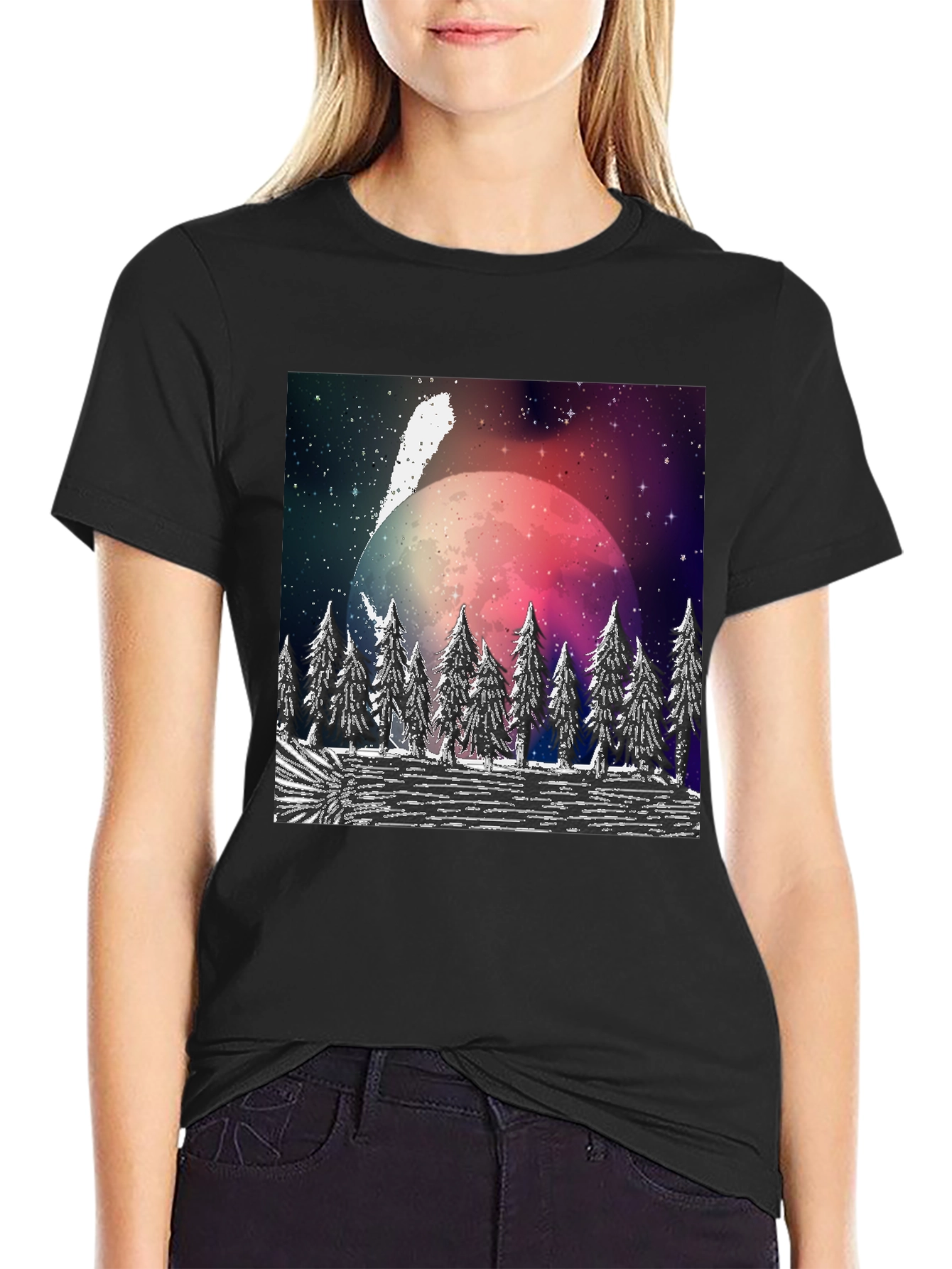 Cosmic Forest T-Shirt - Black Crew Neck