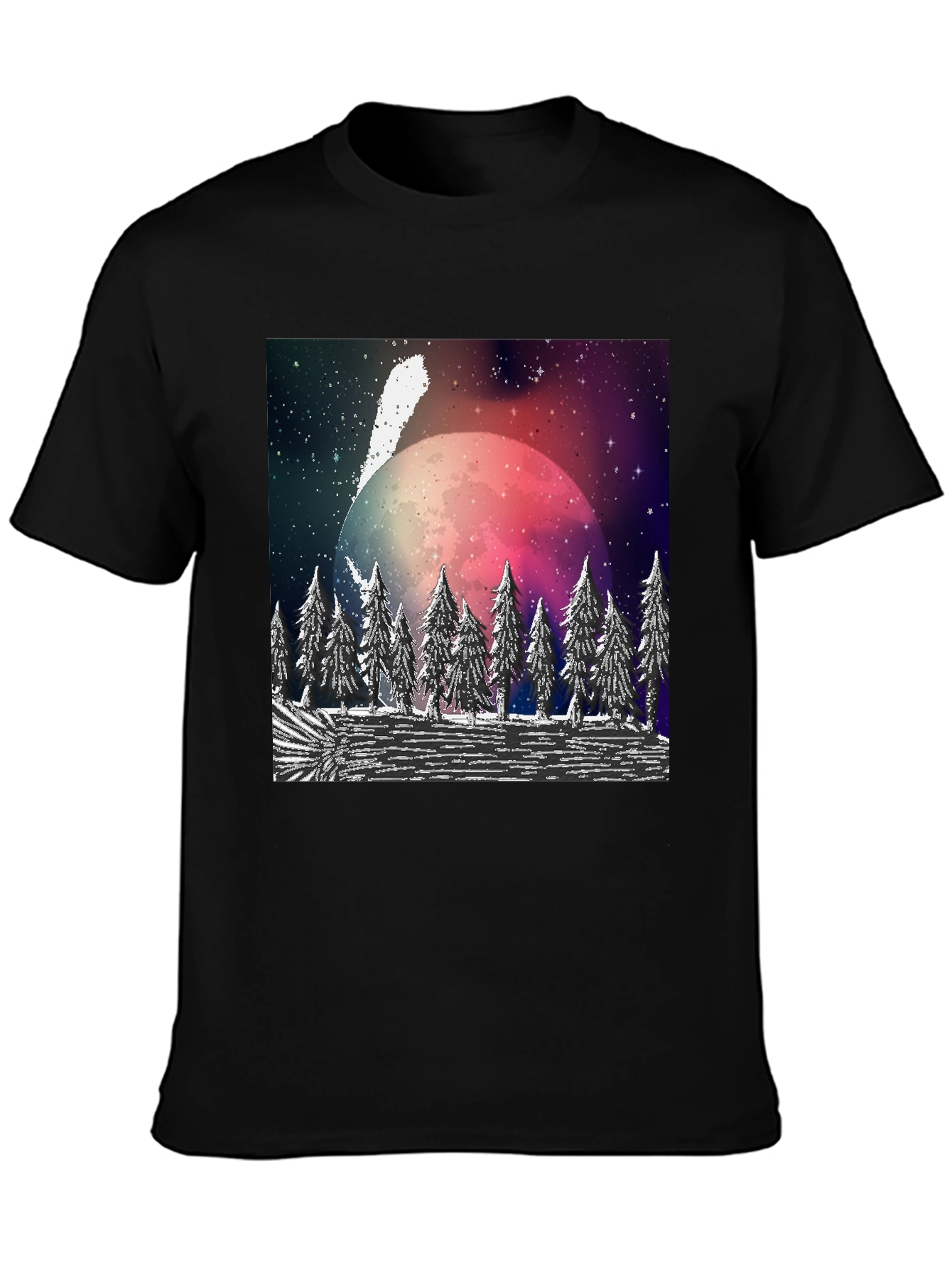 Cosmic Forest T-Shirt - Black Crew Neck