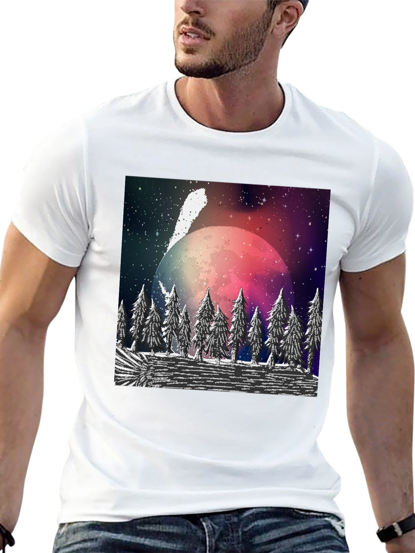 Cosmic Forest T-Shirt - Black Crew Neck