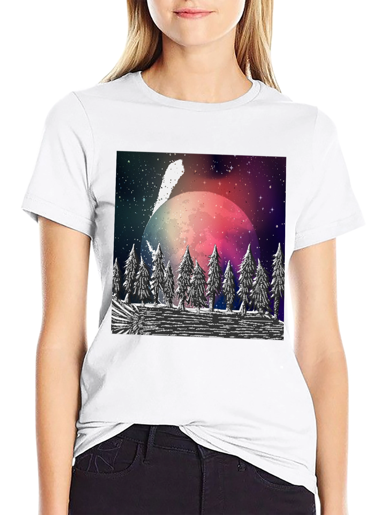 Cosmic Forest T-Shirt - Black Crew Neck