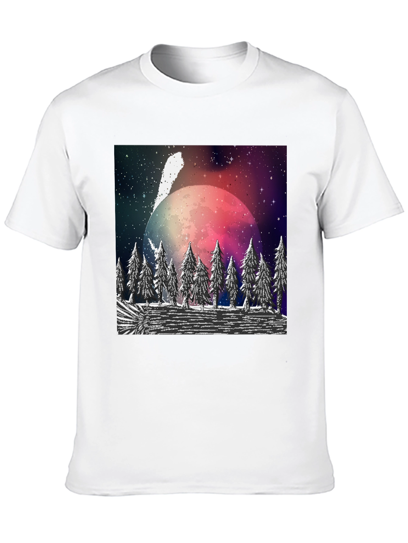 Cosmic Forest T-Shirt - Black Crew Neck